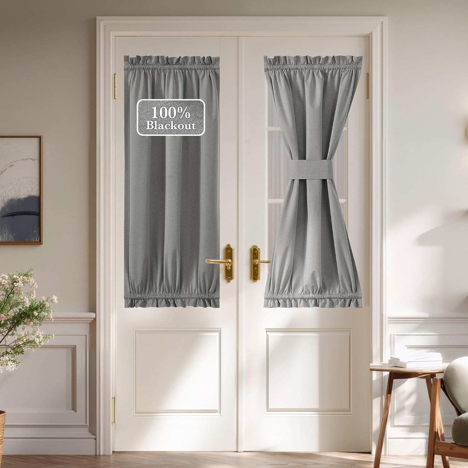 image:imageNICETOWN Dove Grey Blackout Linen French Door Curtain for Glass WindowGrey