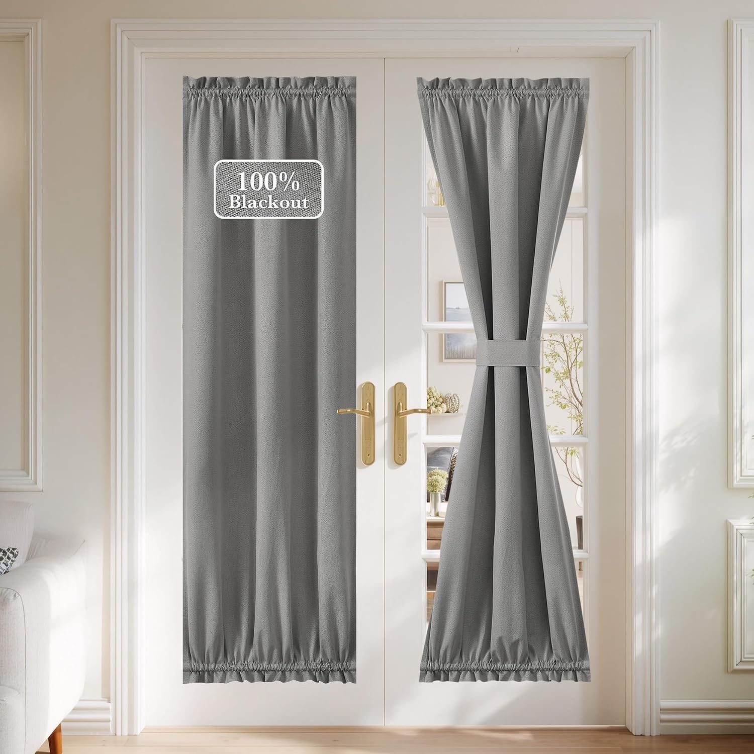 image:imageNICETOWN Dove Grey Blackout Linen French Door Curtain for Glass WindowGrey