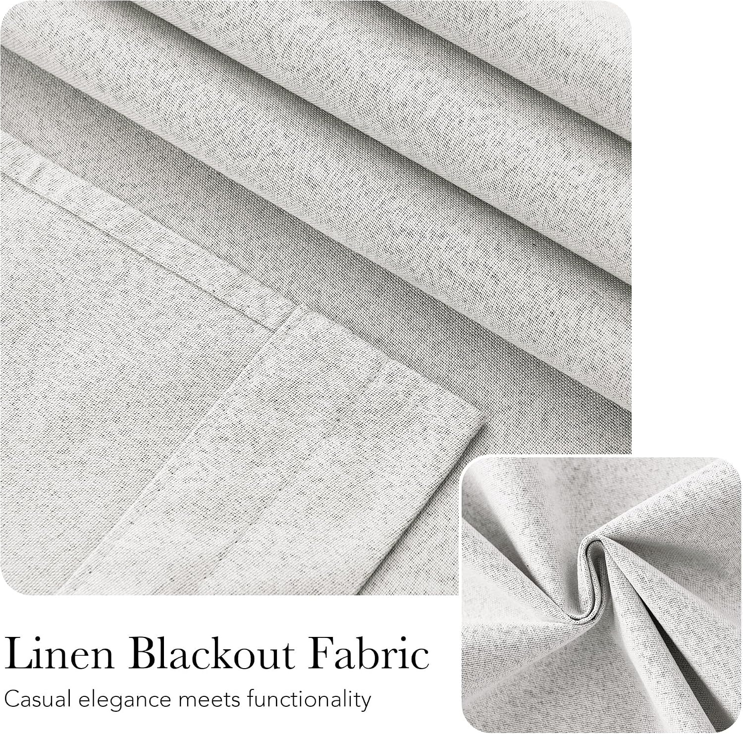 image:imageNICETOWN Dove Grey Blackout Linen French Door Curtain for Glass WindowGreyish White