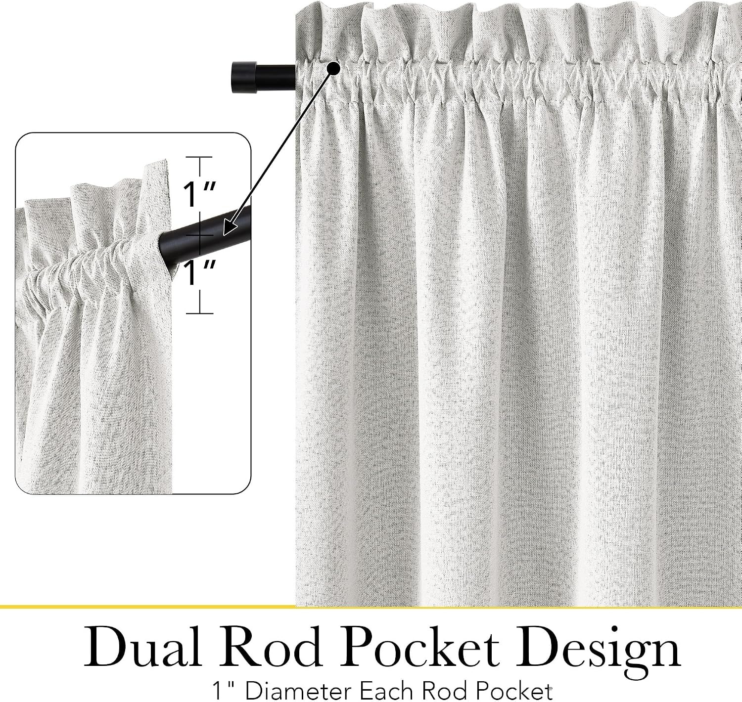 image:imageNICETOWN Dove Grey Blackout Linen French Door Curtain for Glass WindowGreyish White