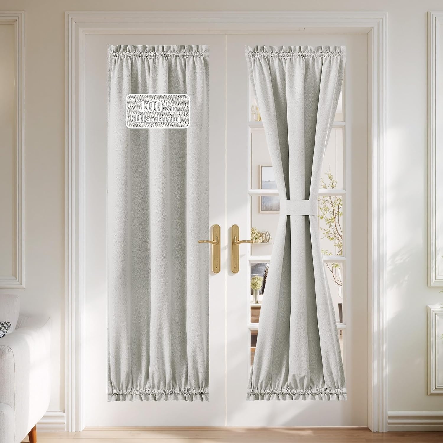 image:imageNICETOWN Dove Grey Blackout Linen French Door Curtain for Glass WindowGreyish White