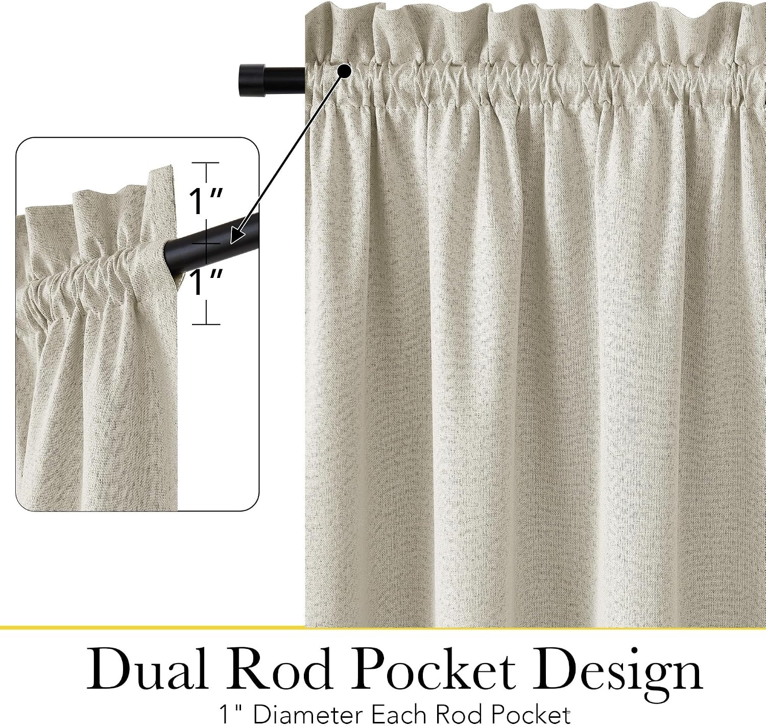 image:imageNICETOWN Dove Grey Blackout Linen French Door Curtain for Glass WindowLight Beige