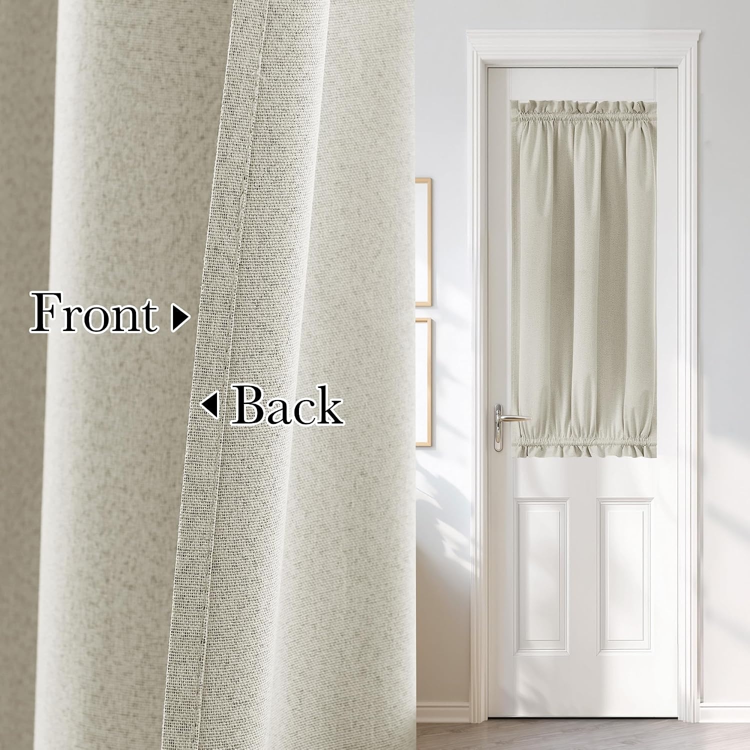 image:imageNICETOWN Dove Grey Blackout Linen French Door Curtain for Glass WindowLight Beige