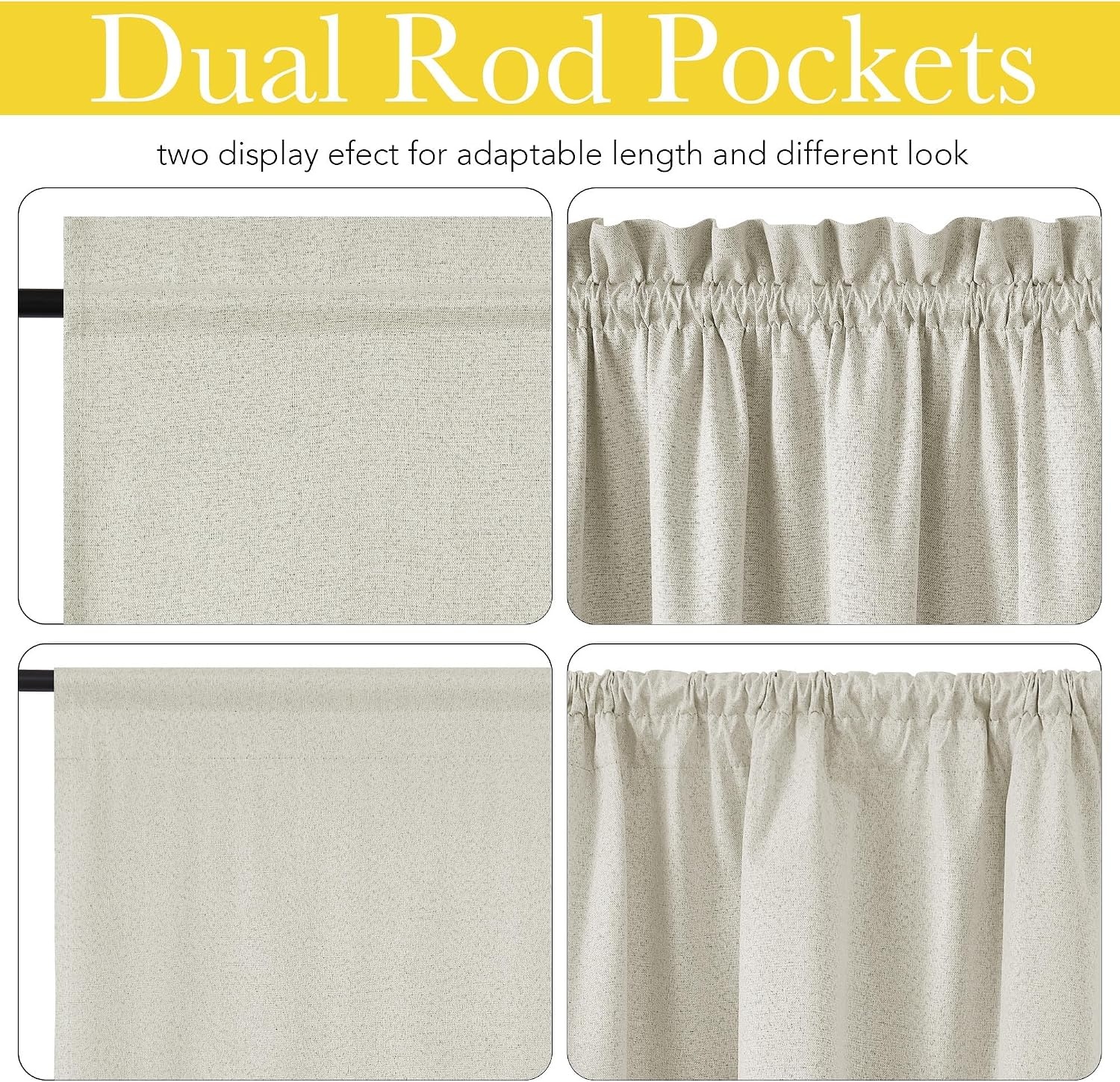 image:imageNICETOWN Dove Grey Blackout Linen French Door Curtain for Glass WindowLight Beige