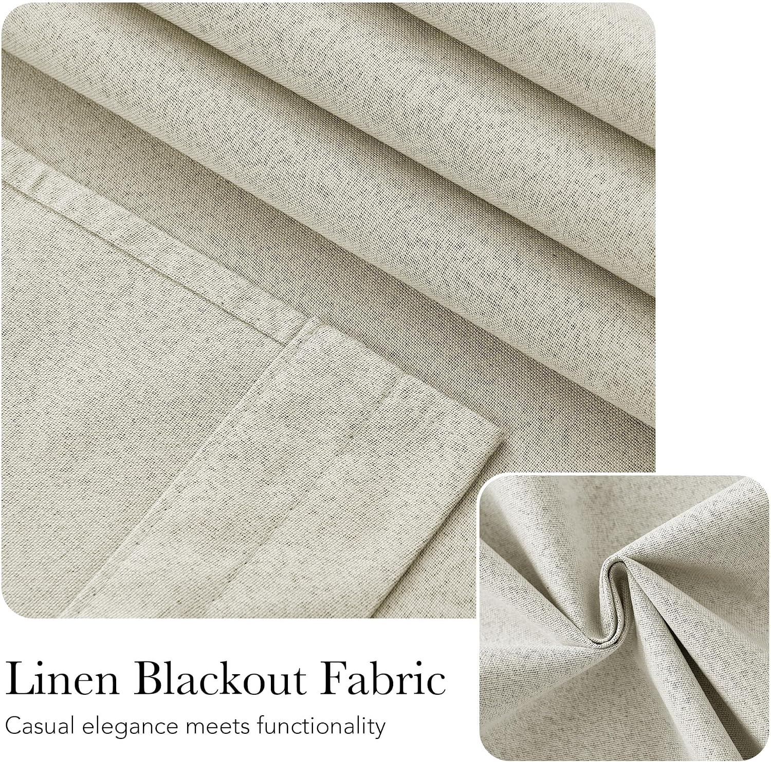 image:imageNICETOWN Dove Grey Blackout Linen French Door Curtain for Glass WindowLight Beige