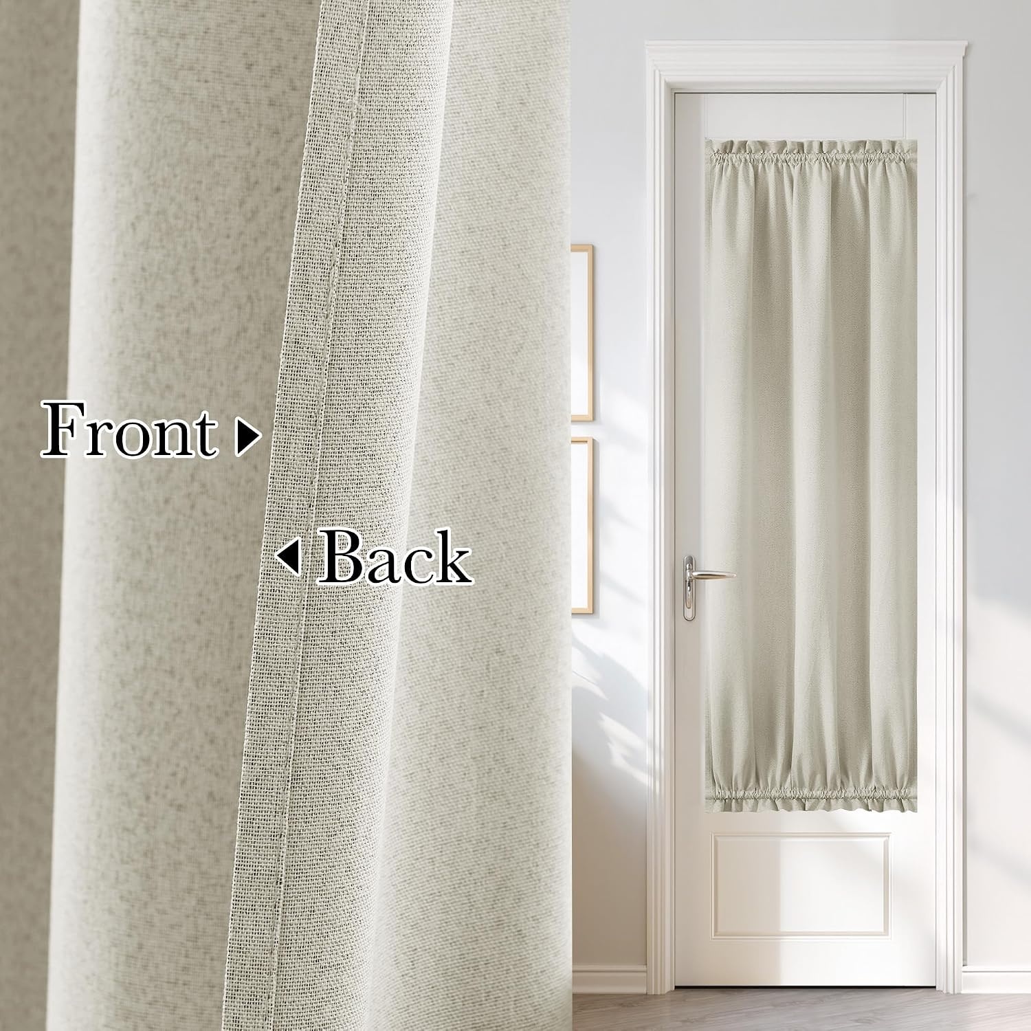 image:imageNICETOWN Dove Grey Blackout Linen French Door Curtain for Glass WindowLight Beige