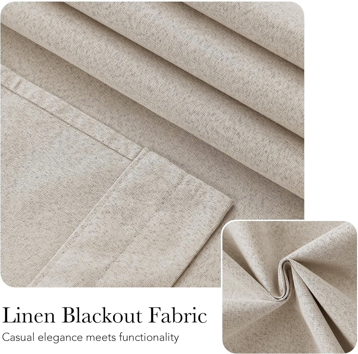 image:imageNICETOWN Dove Grey Blackout Linen French Door Curtain for Glass WindowSand