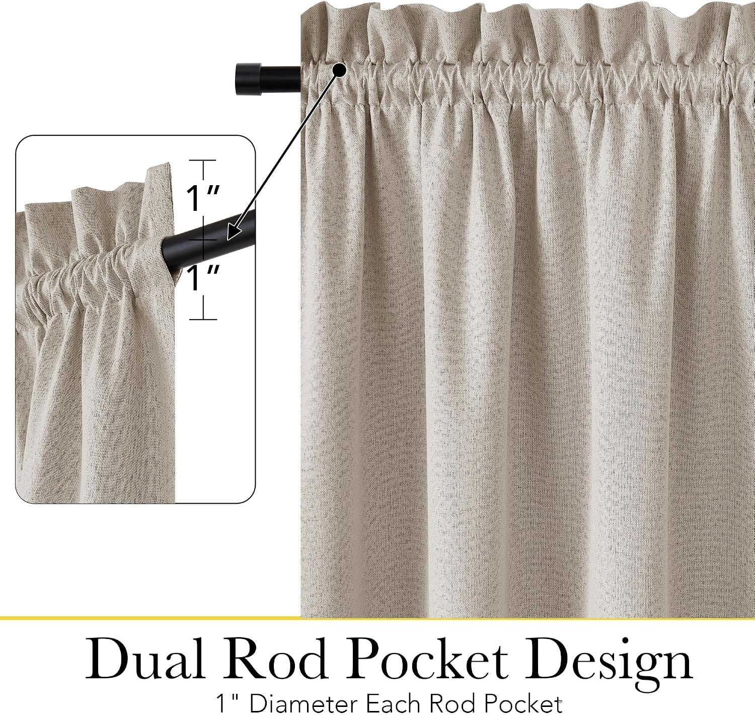 image:imageNICETOWN Dove Grey Blackout Linen French Door Curtain for Glass WindowSand