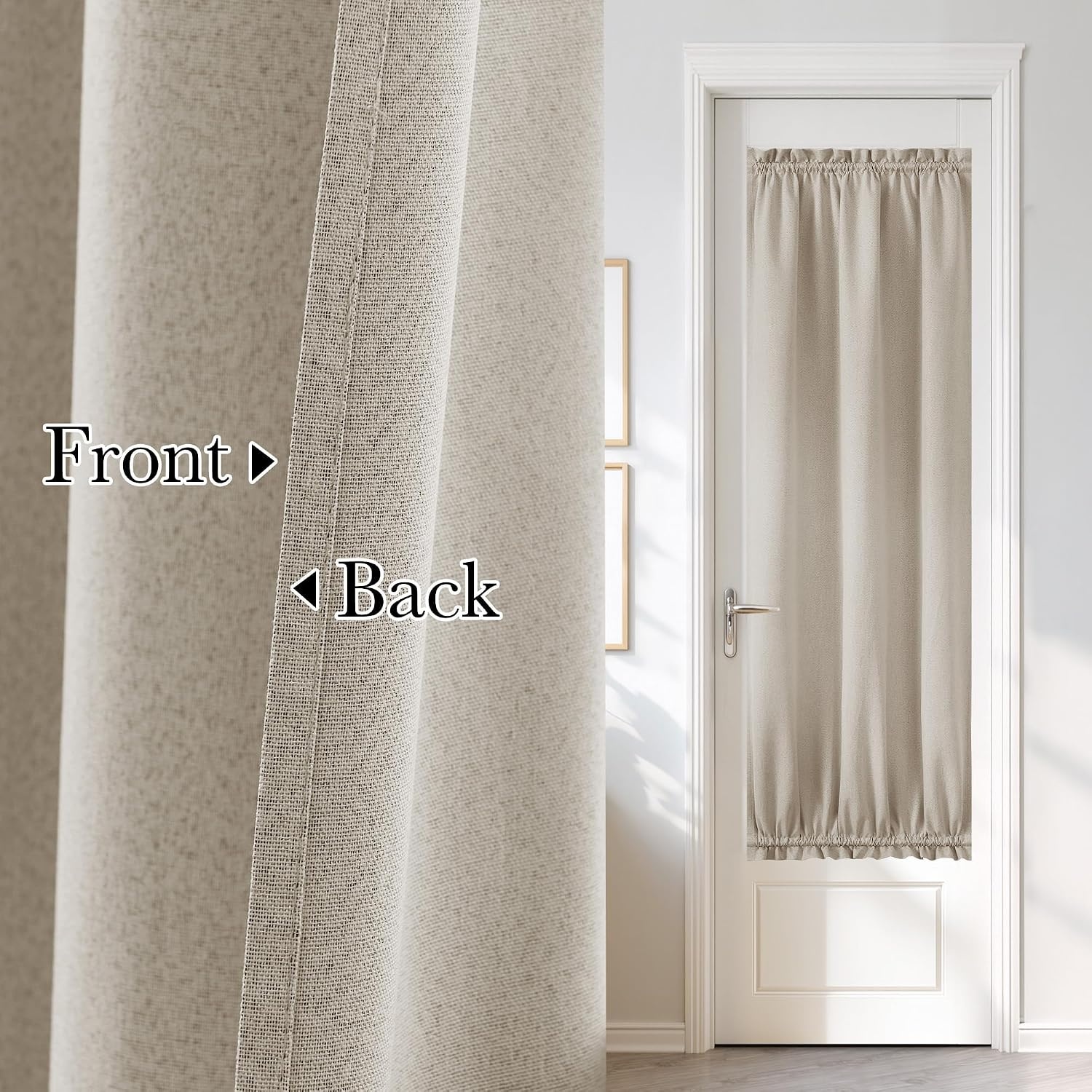 image:imageNICETOWN Dove Grey Blackout Linen French Door Curtain for Glass WindowSand