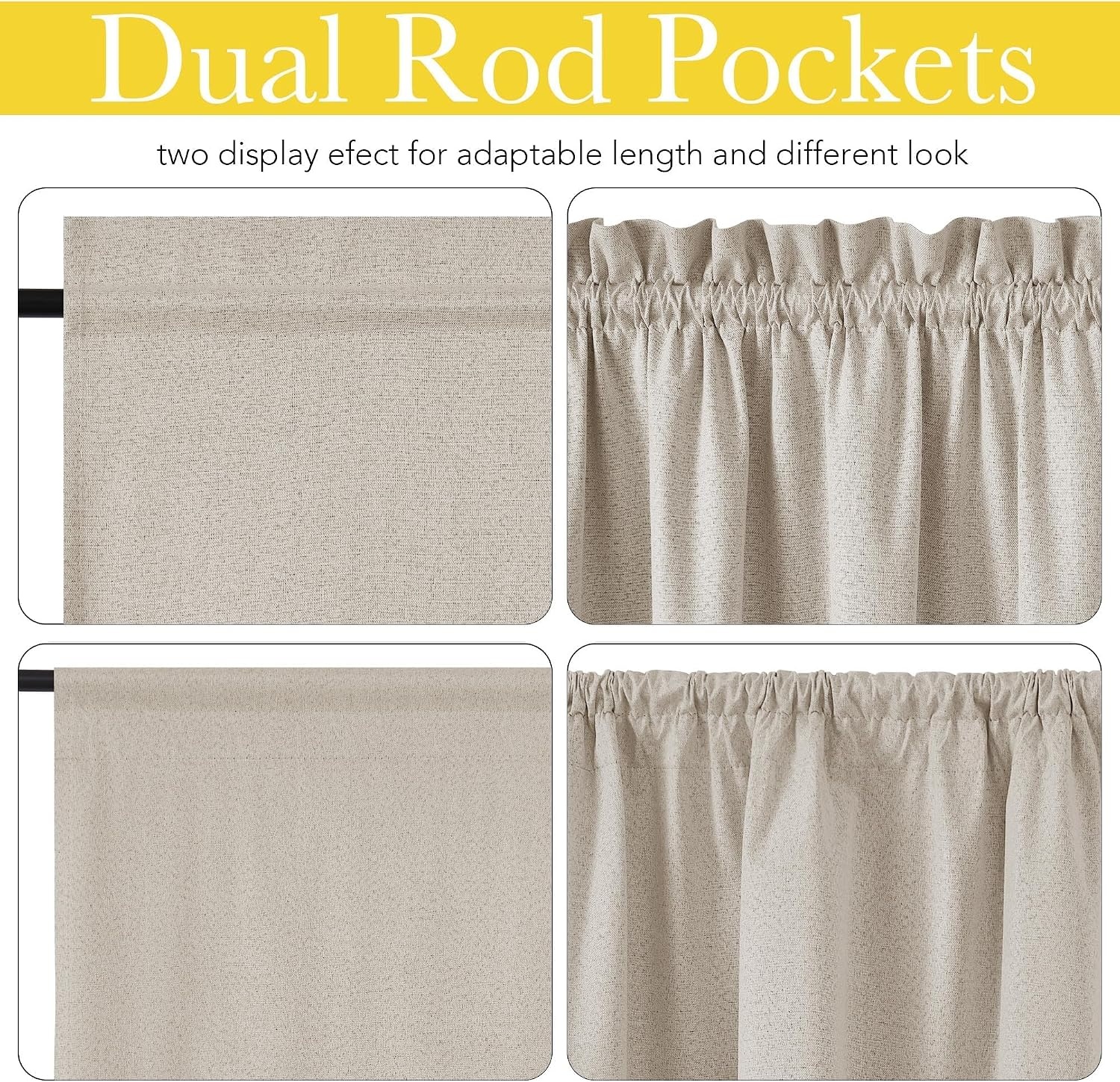 image:imageNICETOWN Dove Grey Blackout Linen French Door Curtain for Glass WindowSand