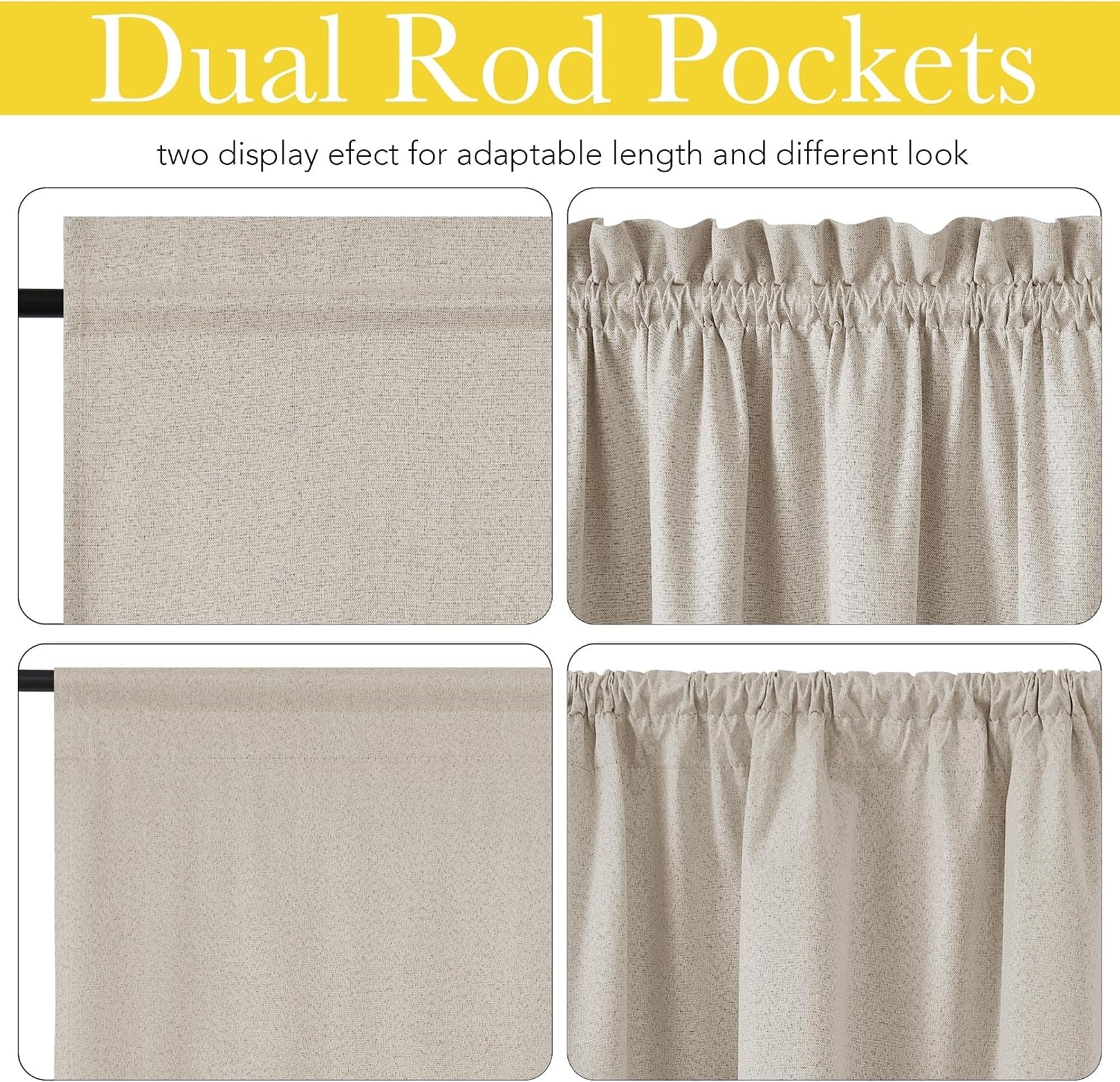 image:imageNICETOWN Dove Grey Blackout Linen French Door Curtain for Glass WindowSand
