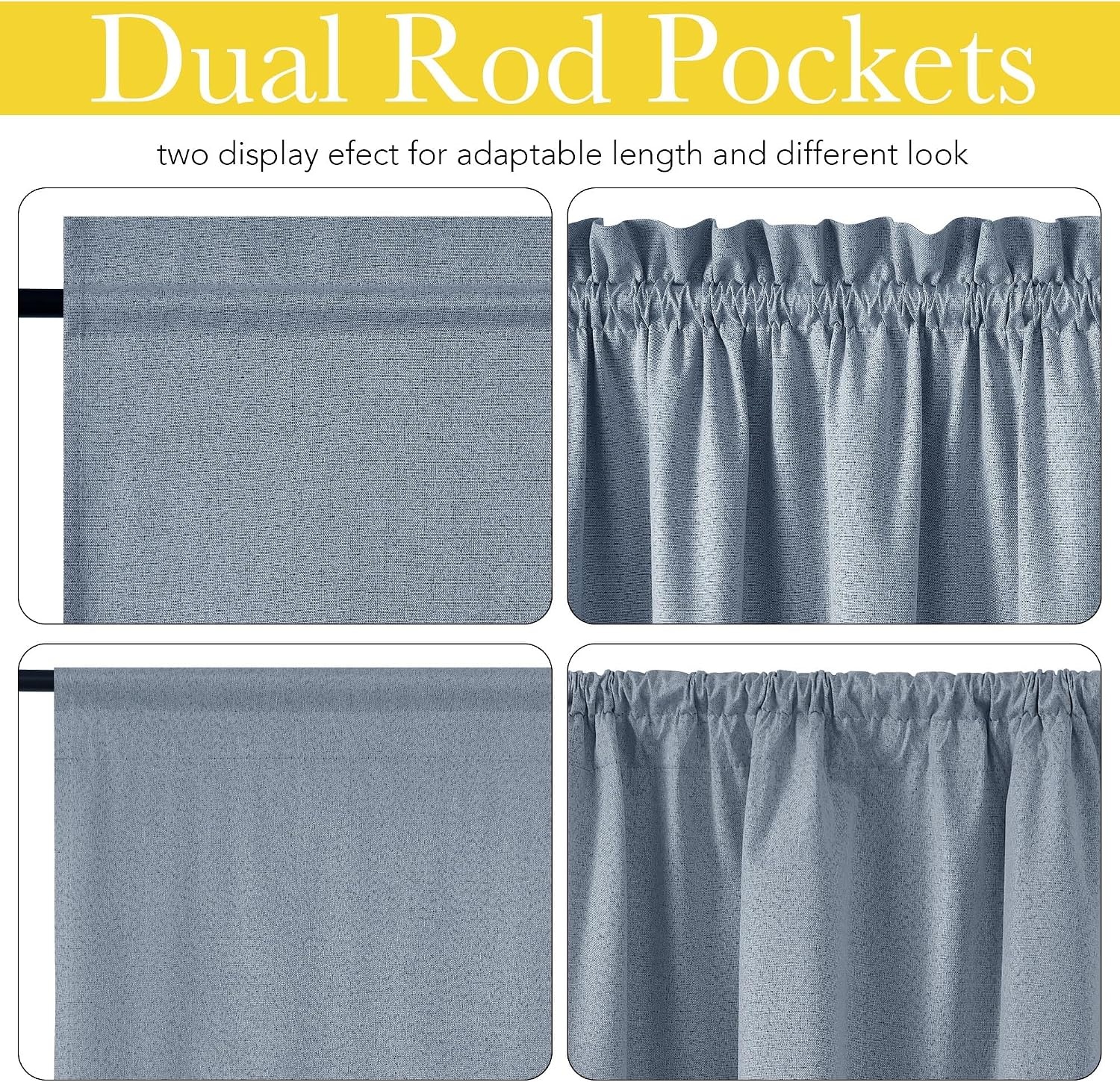 image:imageNICETOWN Dove Grey Blackout Linen French Door Curtain for Glass WindowStone Blue