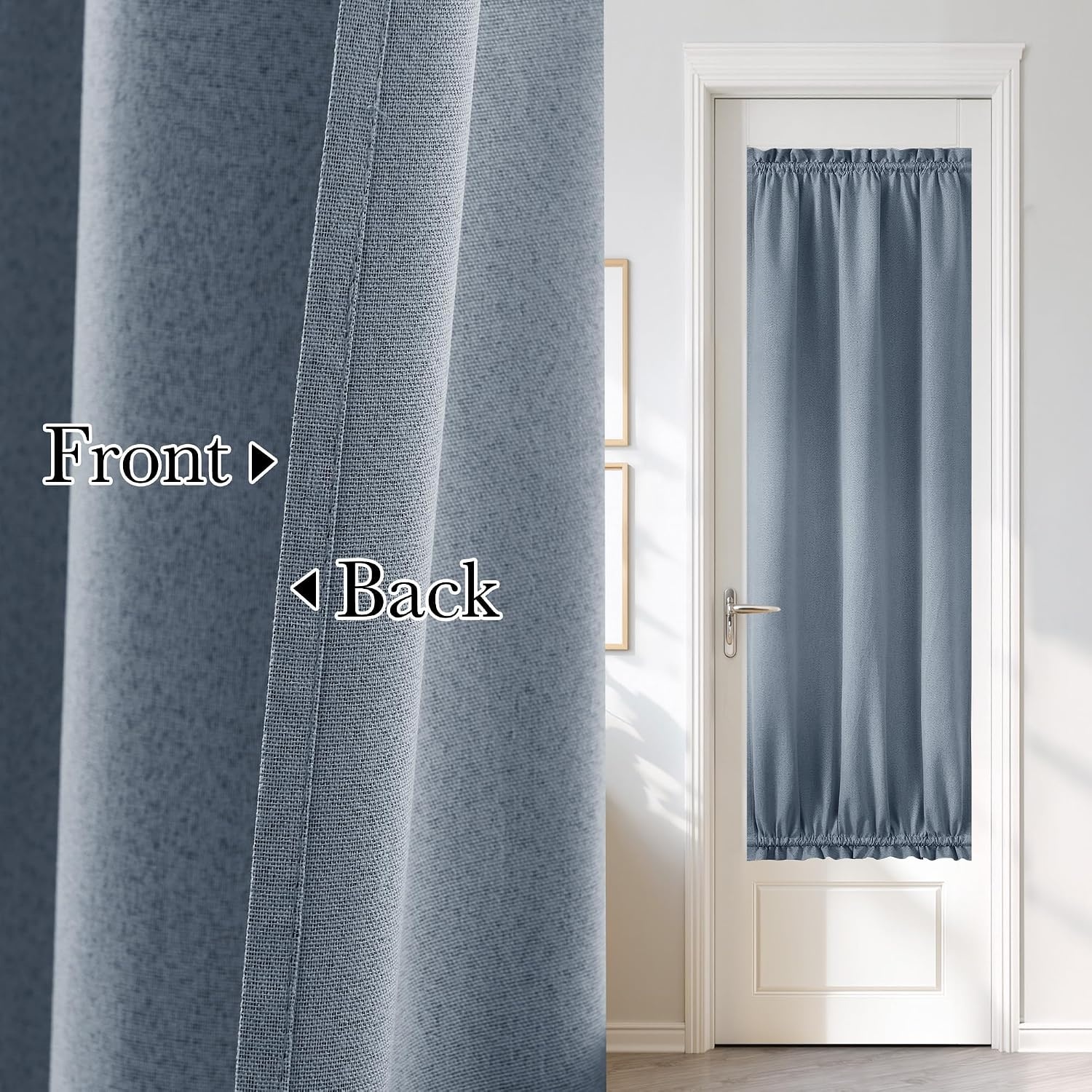 image:imageNICETOWN Dove Grey Blackout Linen French Door Curtain for Glass WindowStone Blue