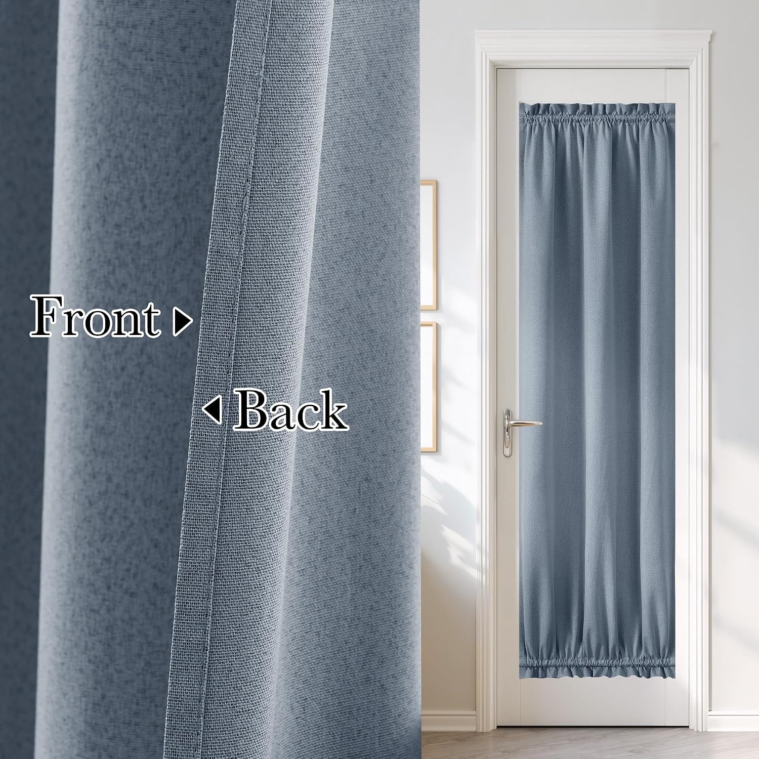 image:imageNICETOWN Dove Grey Blackout Linen French Door Curtain for Glass WindowStone Blue