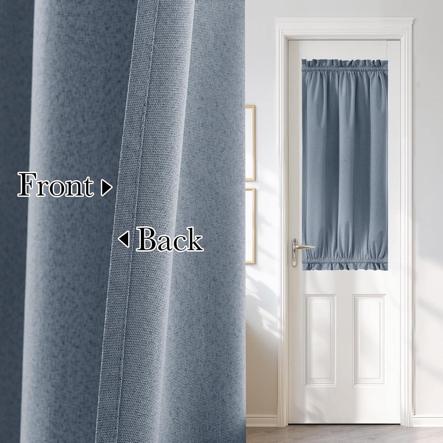 image:imageNICETOWN Dove Grey Blackout Linen French Door Curtain for Glass WindowStone Blue