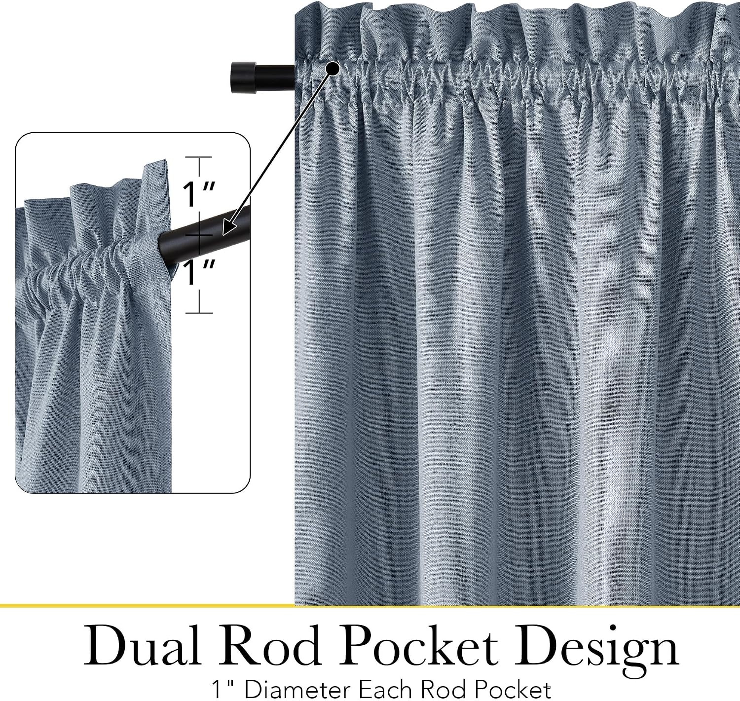 image:imageNICETOWN Dove Grey Blackout Linen French Door Curtain for Glass WindowStone Blue