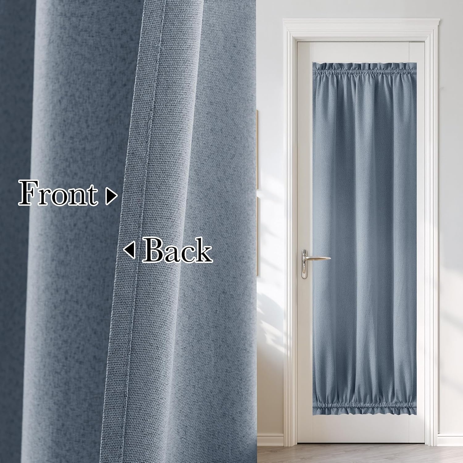 image:imageNICETOWN Dove Grey Blackout Linen French Door Curtain for Glass WindowStone Blue