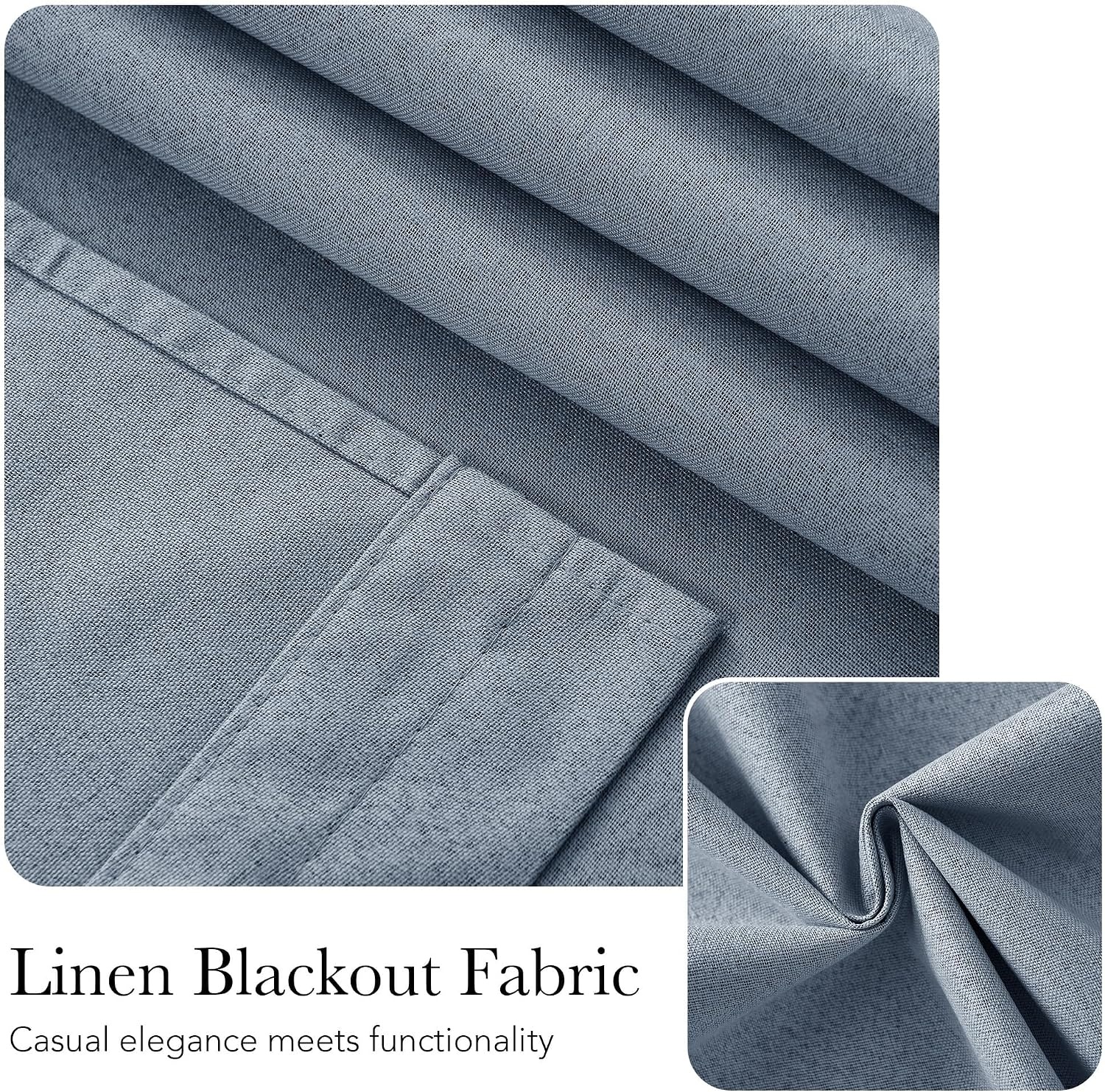 image:imageNICETOWN Dove Grey Blackout Linen French Door Curtain for Glass WindowStone Blue