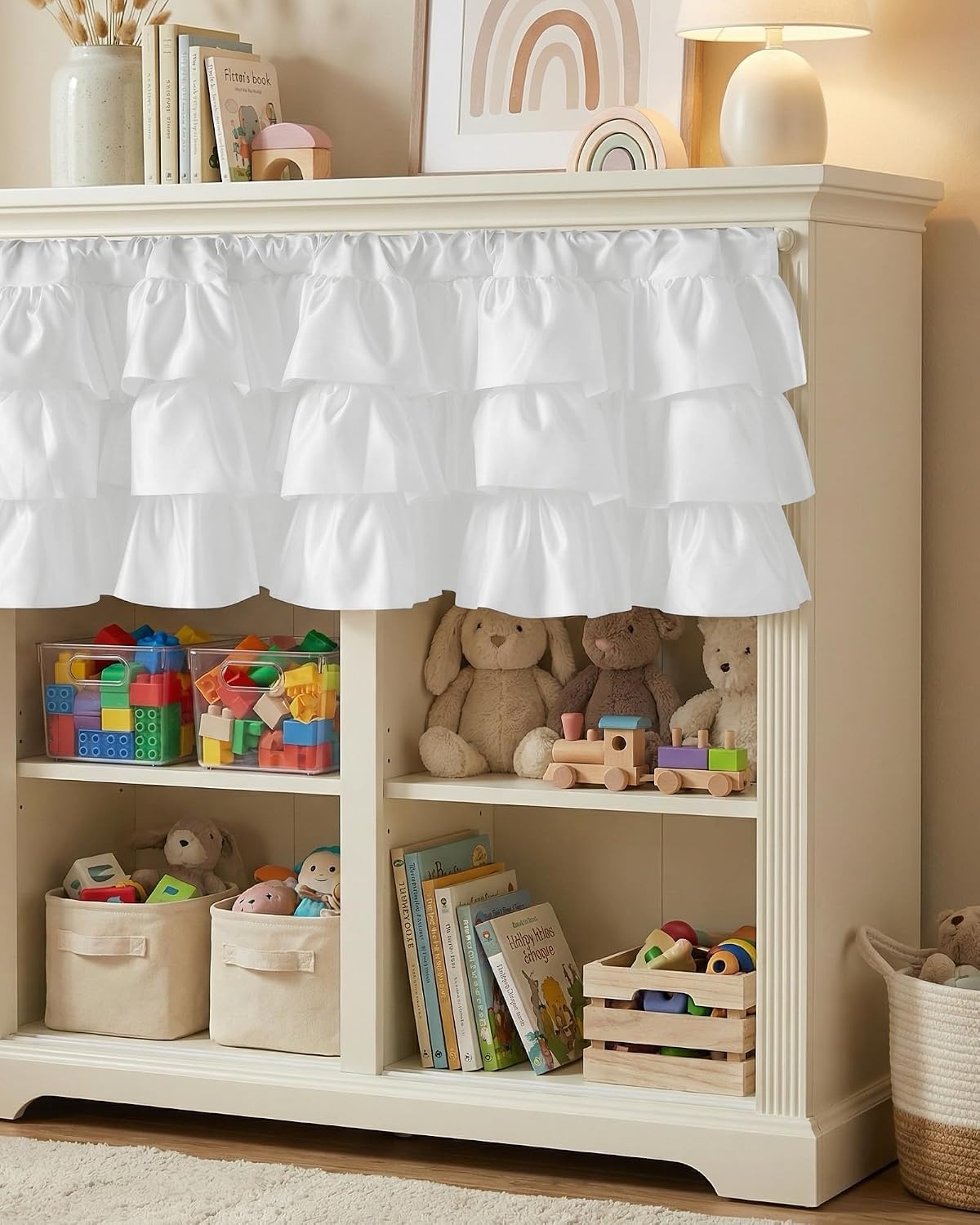 image:imageNICETOWN Farmhouse Valance Curtains 20 Inches Long for Kitchen amp Bathroom French Country Ruffled Linen Valance for Window Shabby Chic Light Filtering Rod Pocket Design 52 WWhite