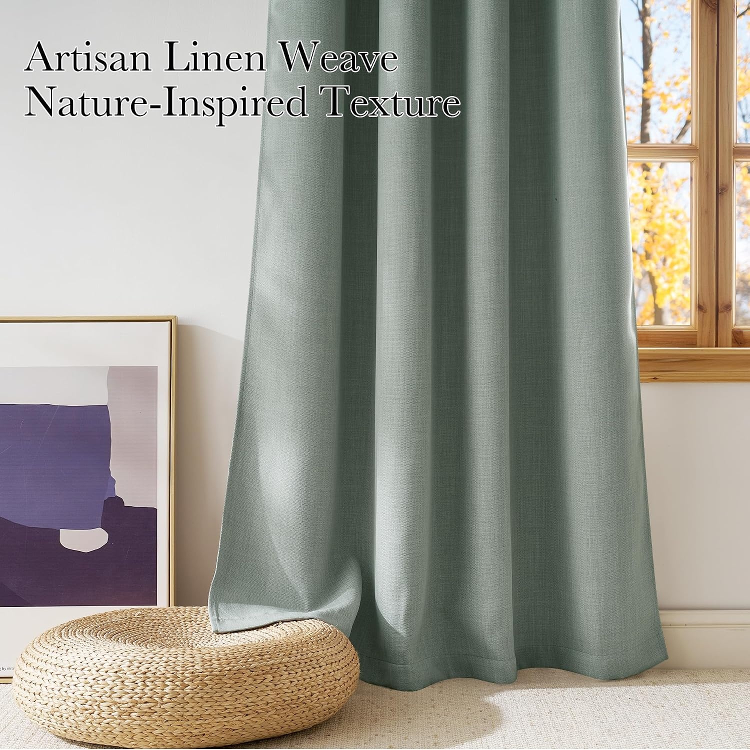 image:imageNICETOWN Faux Linen Sage Green Blackout Curtains 84 inches Long for Living