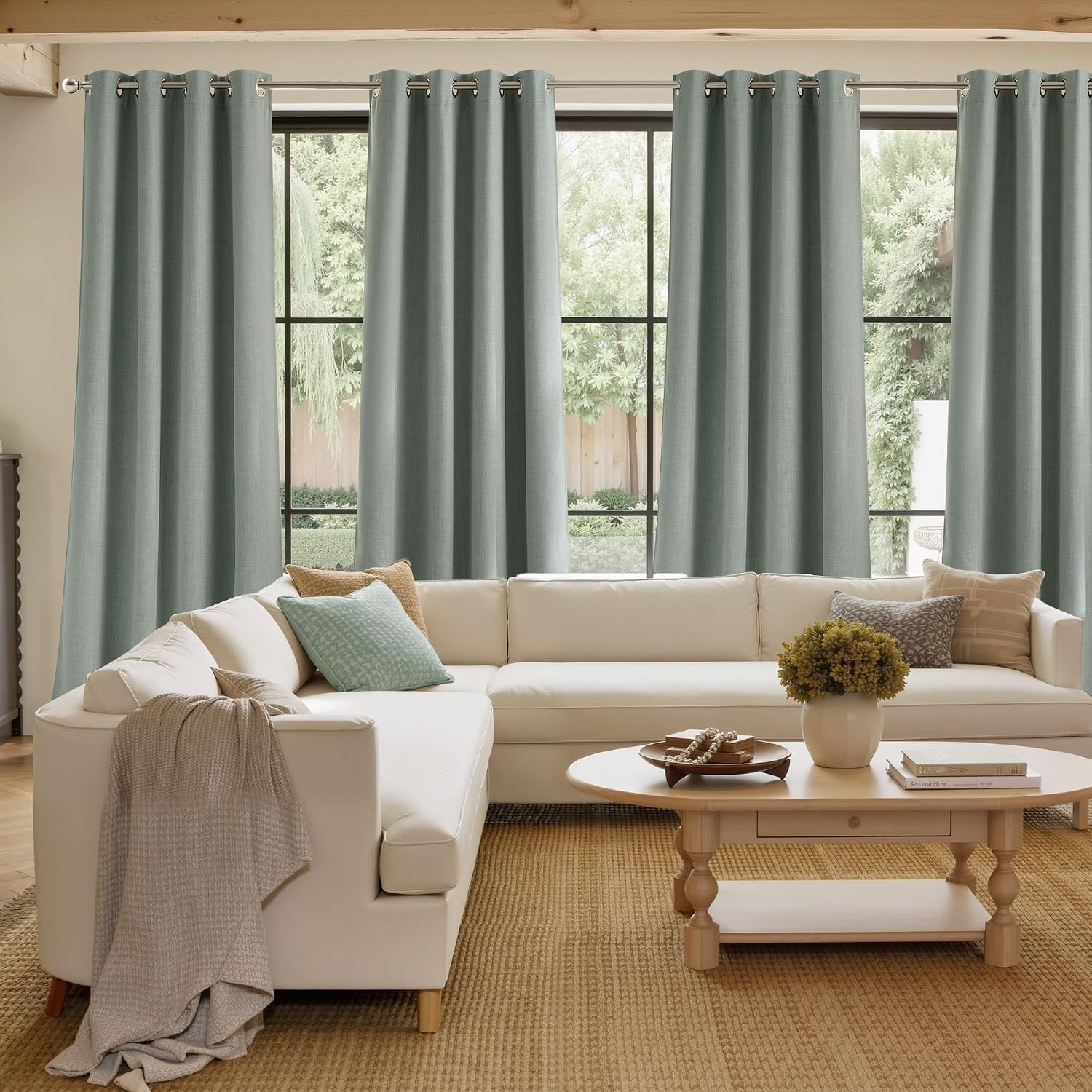 image:imageNICETOWN Faux Linen Sage Green Blackout Curtains 84 inches Long for Living