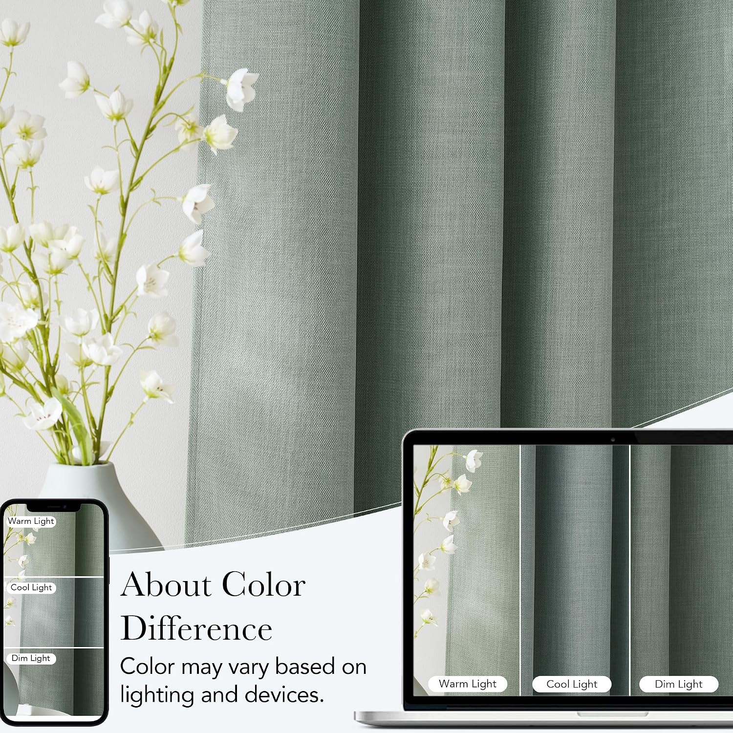 image:imageNICETOWN Faux Linen Sage Green Blackout Curtains 84 inches Long for Living