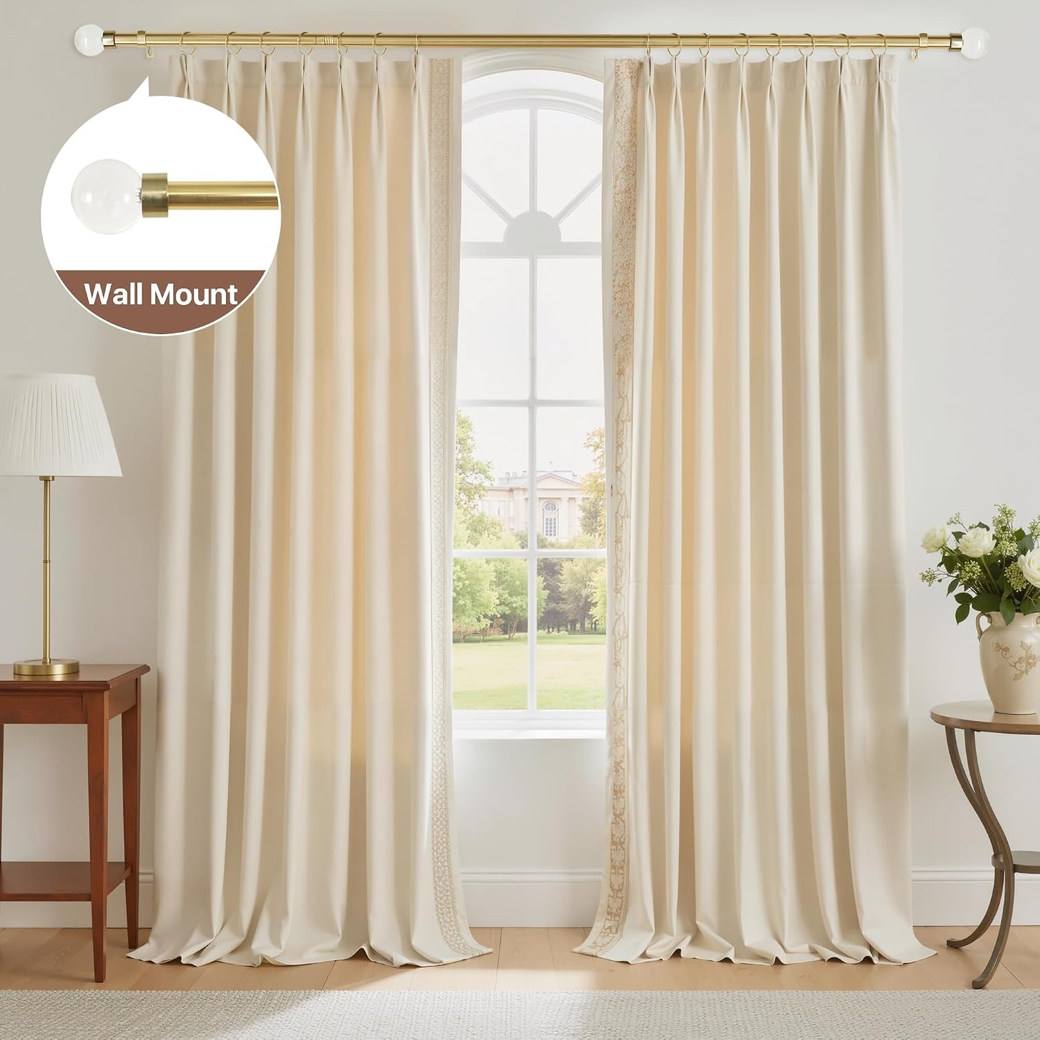 image:imageNICETOWN Gold Curtain Rod with Linen Curtain Bundle 84 inch Adjustable 2in1 Window Treatment Set for Bedroom