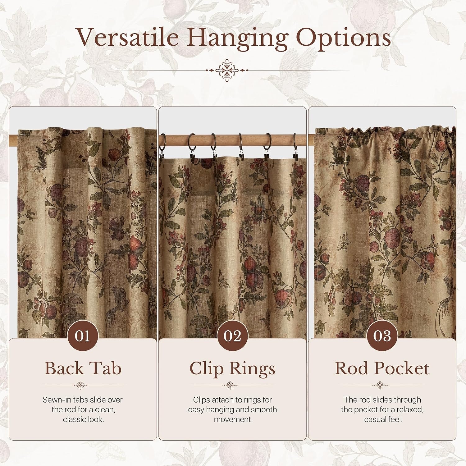 image:imageNICETOWN Green Linen Floral Curtains for Living Room Bedroom 84 Inches LongGreen