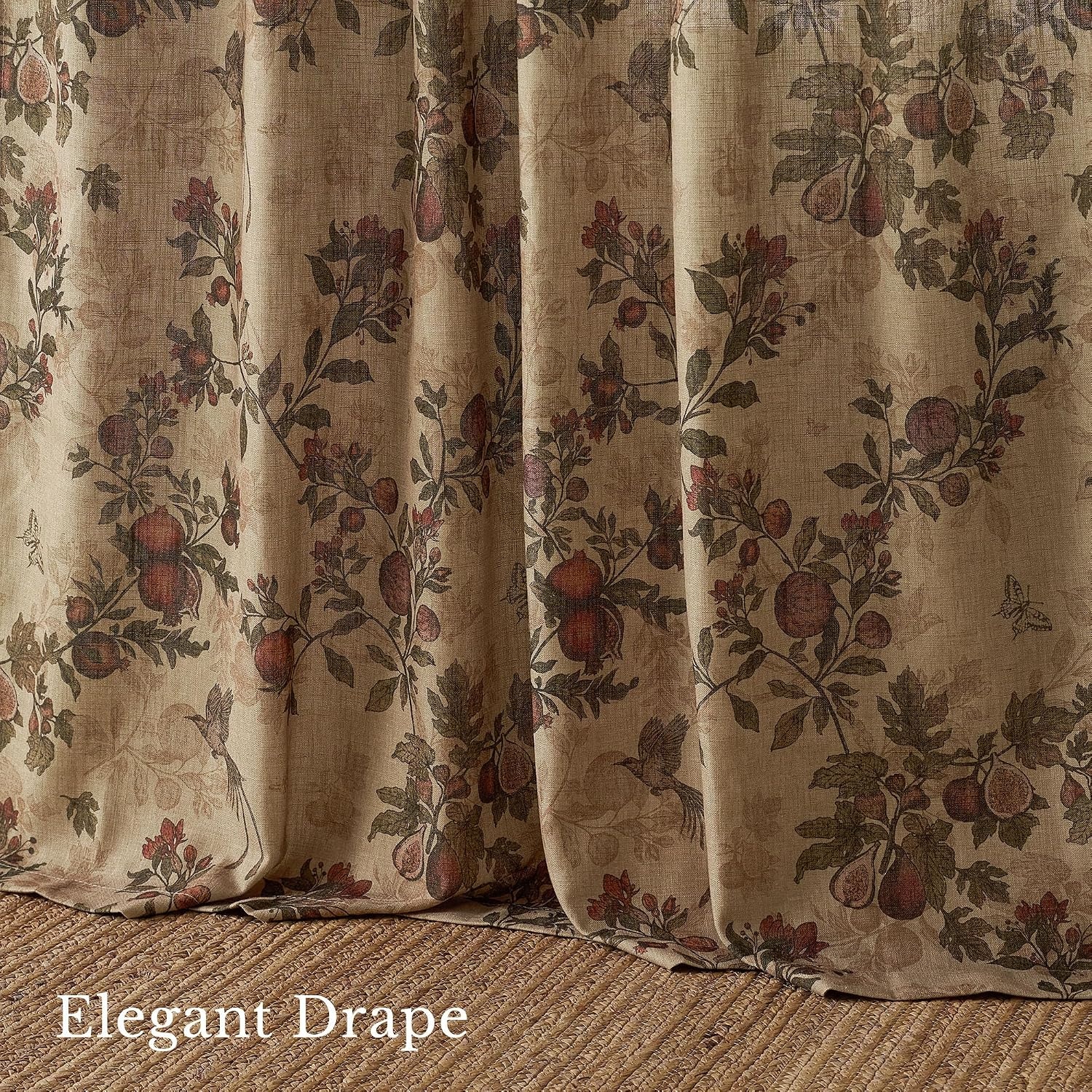 image:imageNICETOWN Green Linen Floral Curtains for Living Room Bedroom 84 Inches LongGreen