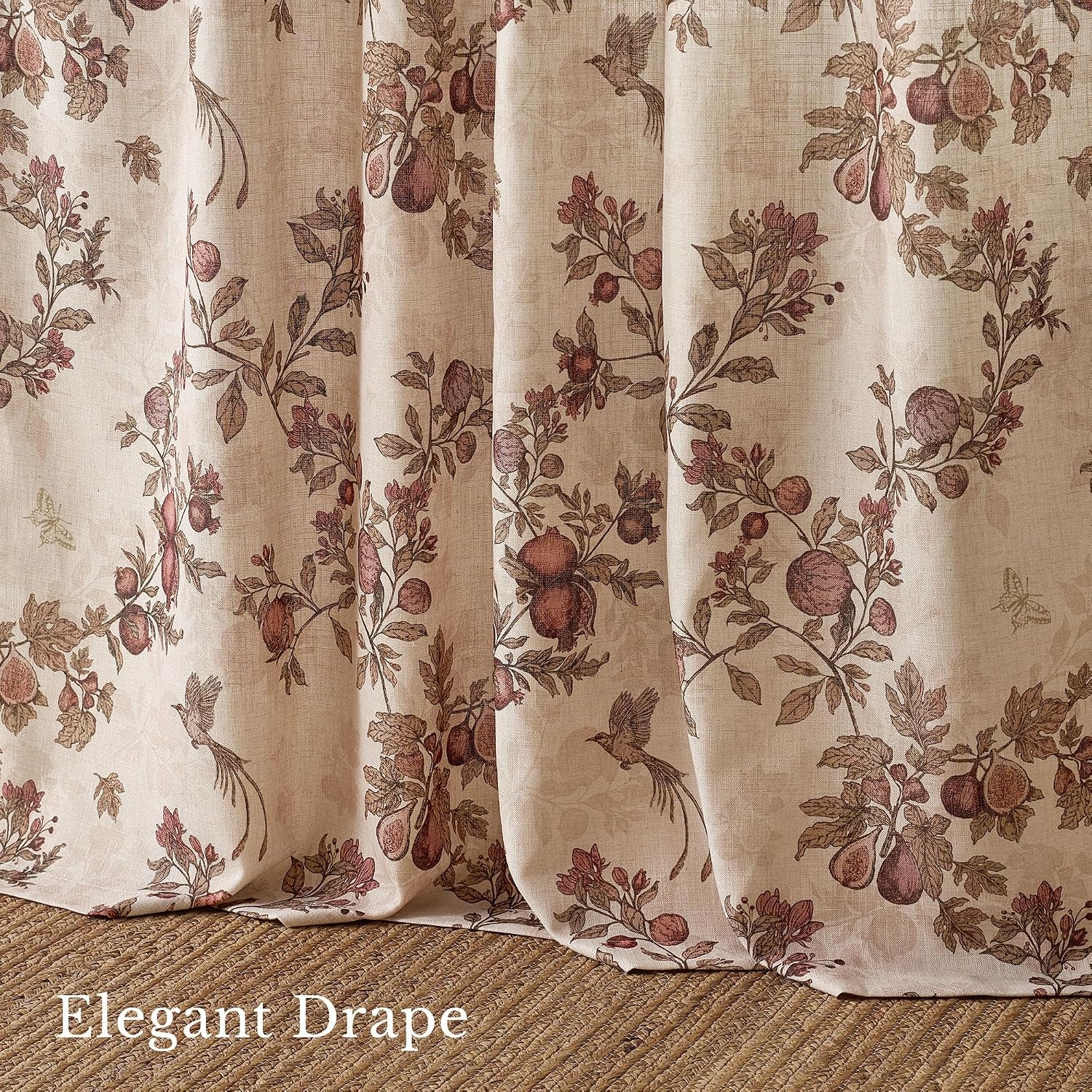 image:imageNICETOWN Green Linen Floral Curtains for Living Room Bedroom 84 Inches LongNatural