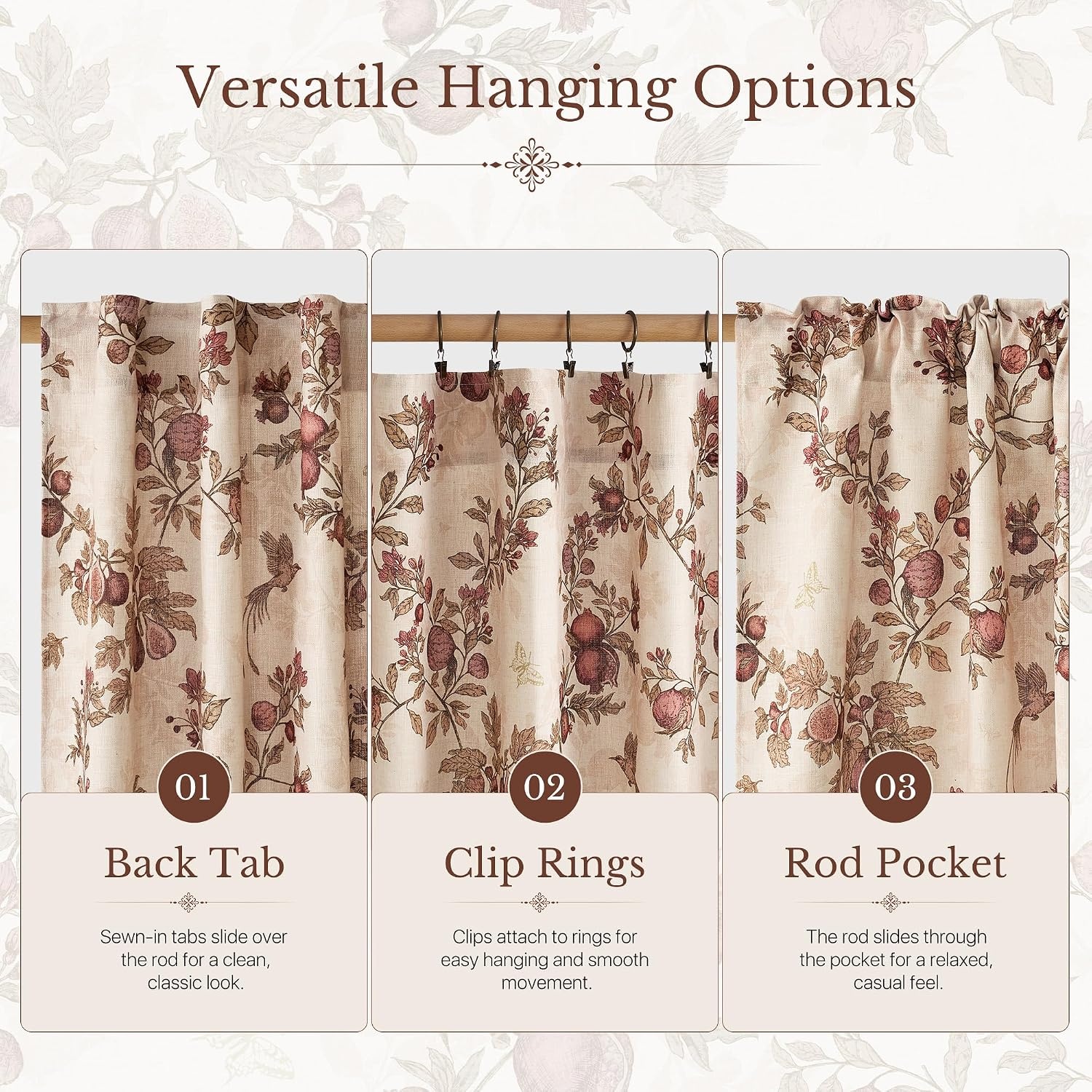 image:imageNICETOWN Green Linen Floral Curtains for Living Room Bedroom 84 Inches LongNatural