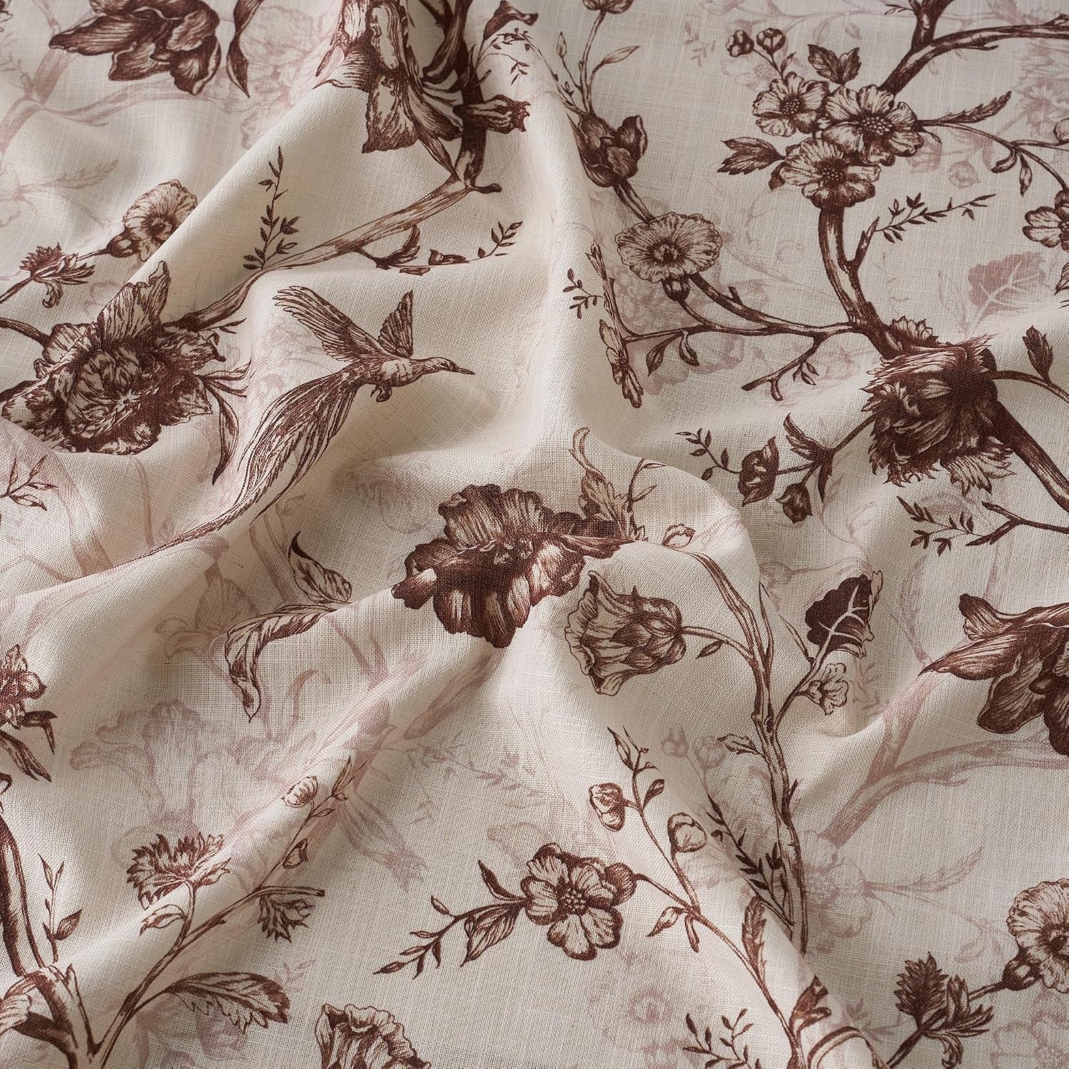 image:imageNICETOWN Green Linen Vintage Floral Curtains for Farmhouse 84 inch LongToile De Jouy Brown