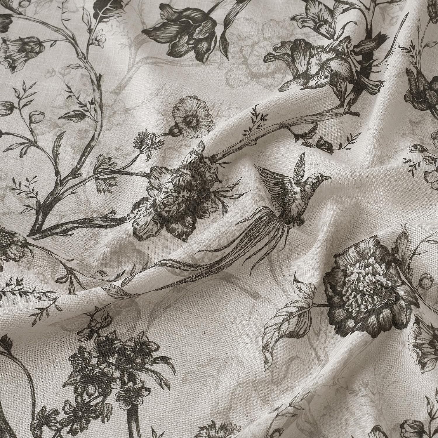image:imageNICETOWN Green Linen Vintage Floral Curtains for Farmhouse 84 inch LongToile De Jouy Grey