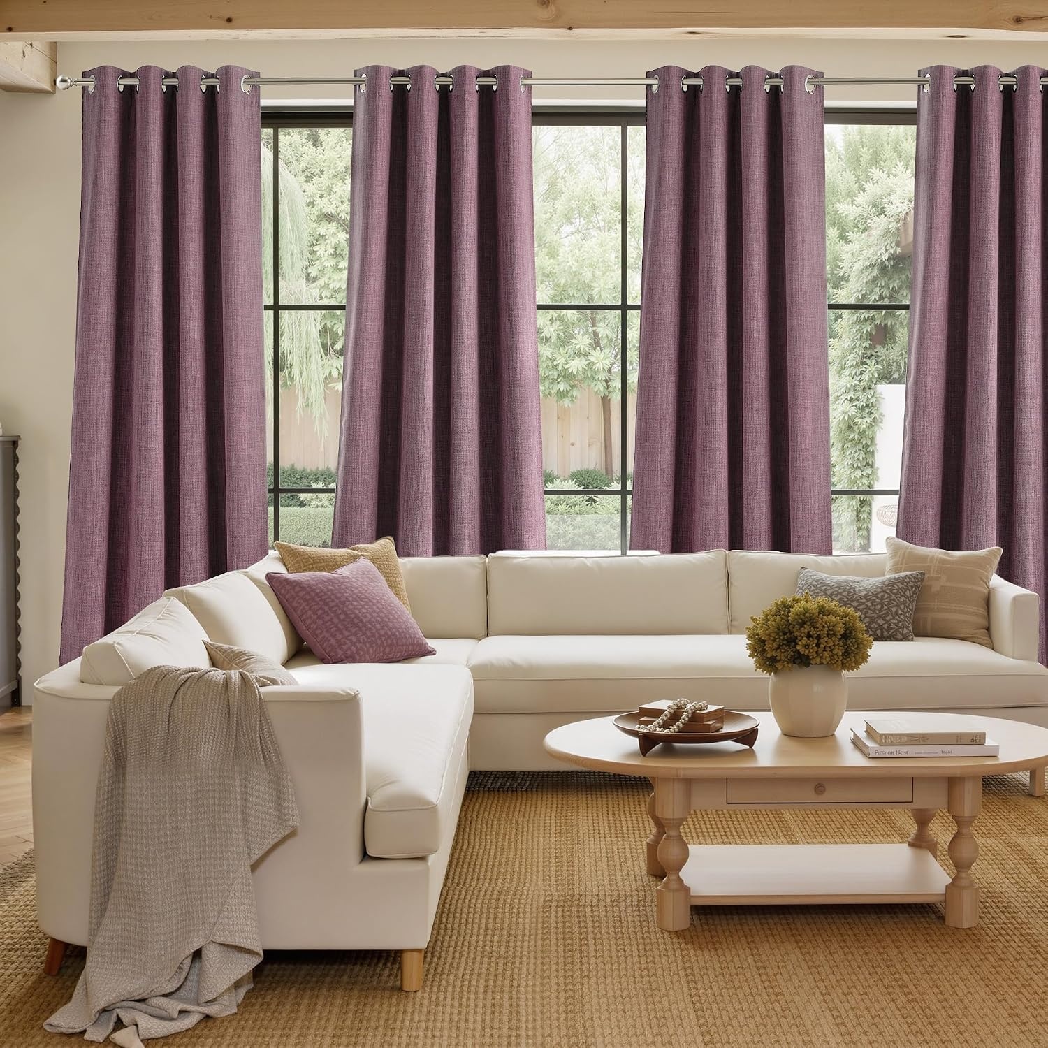 image:imageNICETOWN Greyish Purple Faux Linen Room Darkening Rod Pocket Curtains 63 inch Length W42 x L63 Light Blocking Thermal Insulated Noise Reducing Drapes for Bedroom Farmhouse Decor 2 Panels