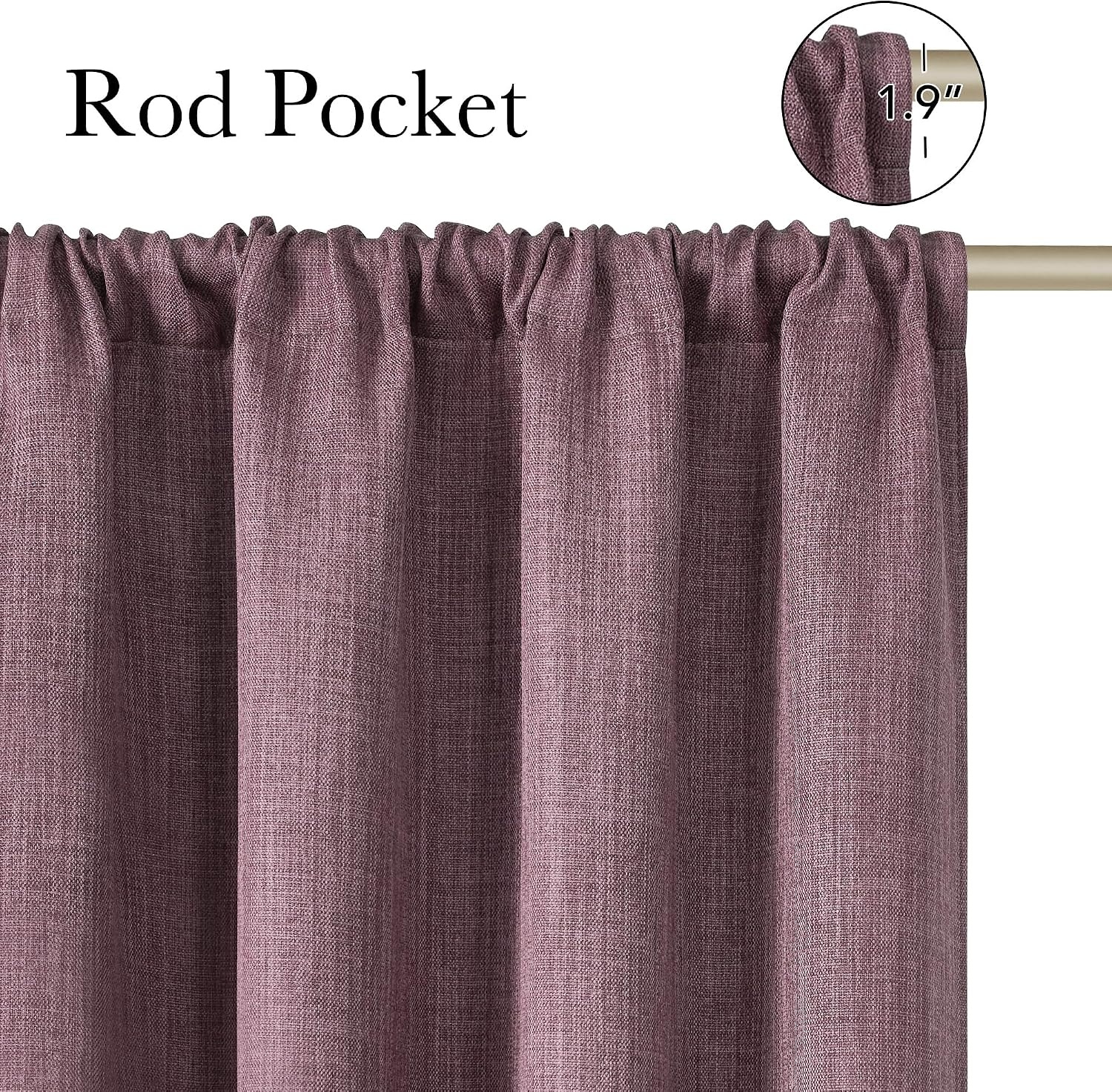image:imageNICETOWN Greyish Purple Faux Linen Room Darkening Rod Pocket Curtains 63 inch Length W42 x L63 Light Blocking Thermal Insulated Noise Reducing Drapes for Bedroom Farmhouse Decor 2 Panels