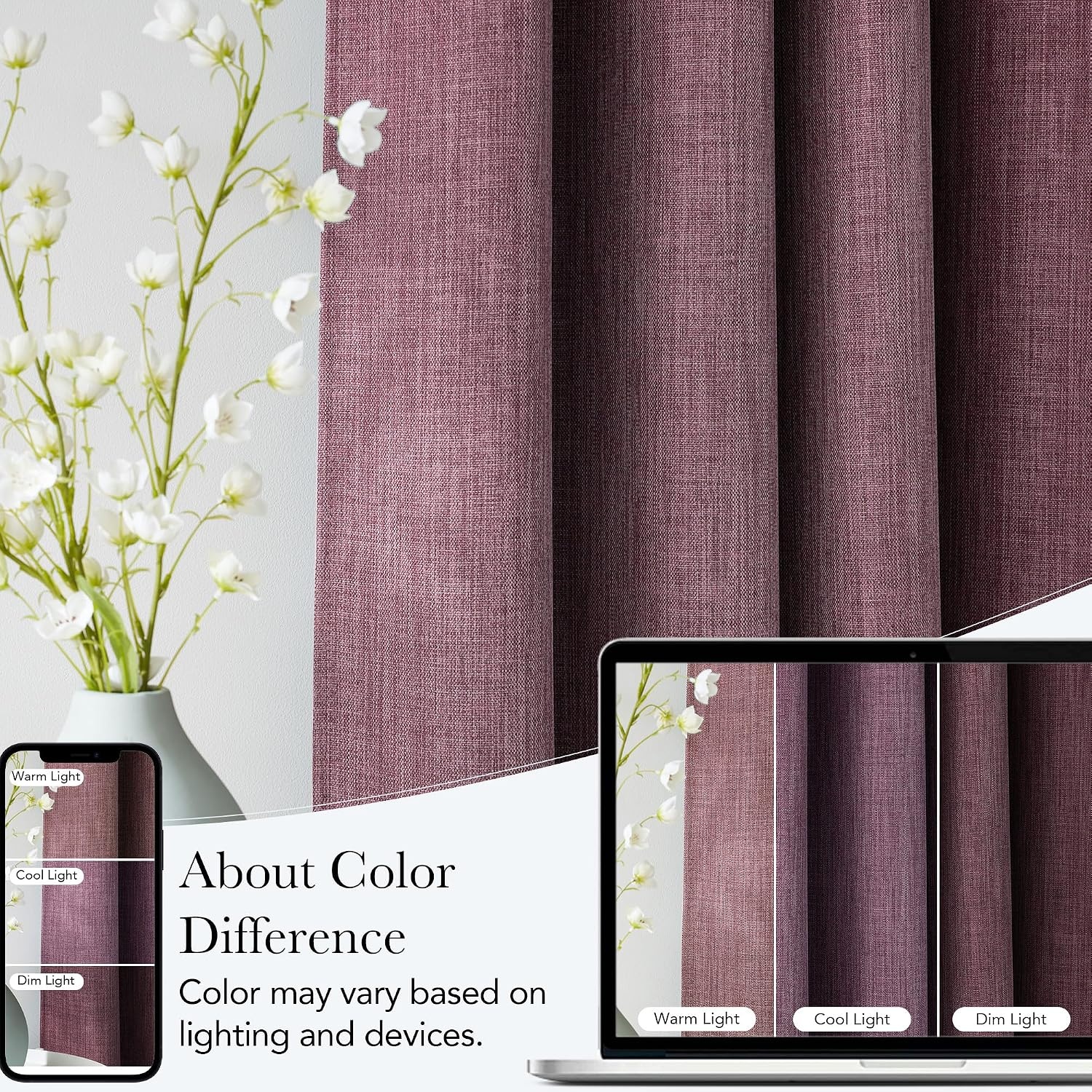 image:imageNICETOWN Greyish Purple Faux Linen Room Darkening Rod Pocket Curtains 63 inch Length W42 x L63 Light Blocking Thermal Insulated Noise Reducing Drapes for Bedroom Farmhouse Decor 2 Panels