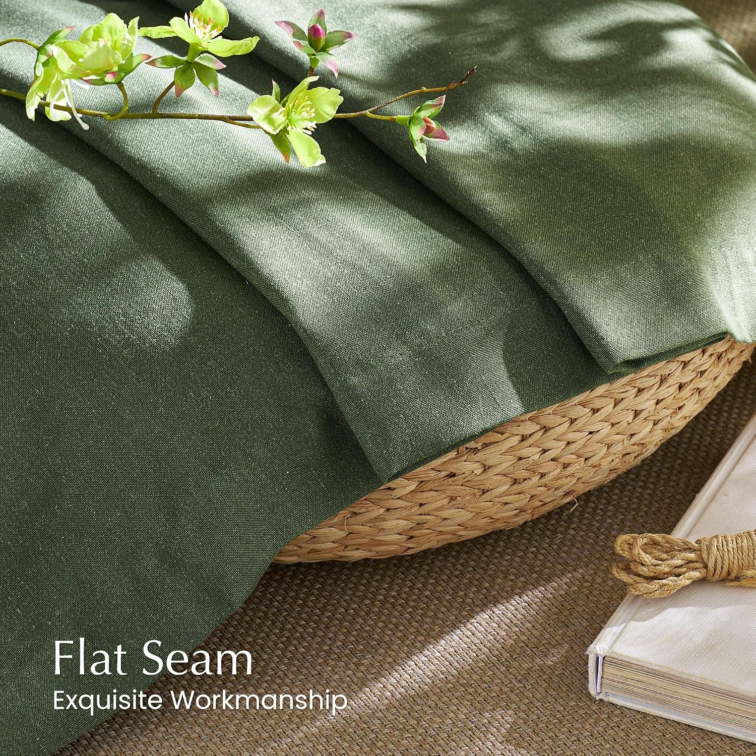 image:imageNICETOWN Kitchen Curtains 24 Inch Linen Textured Tiers Farmhouse CafeForest Green