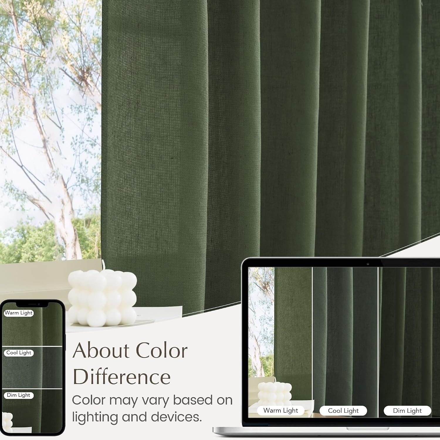 image:imageNICETOWN Kitchen Curtains 24 Inch Linen Textured Tiers Farmhouse CafeForest Green