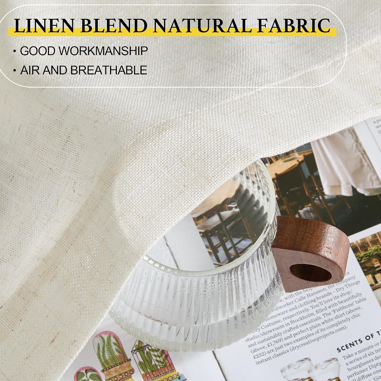 image:imageNICETOWN Kitchen Curtains 24 Inch Linen Textured Tiers Farmhouse CafeLinen