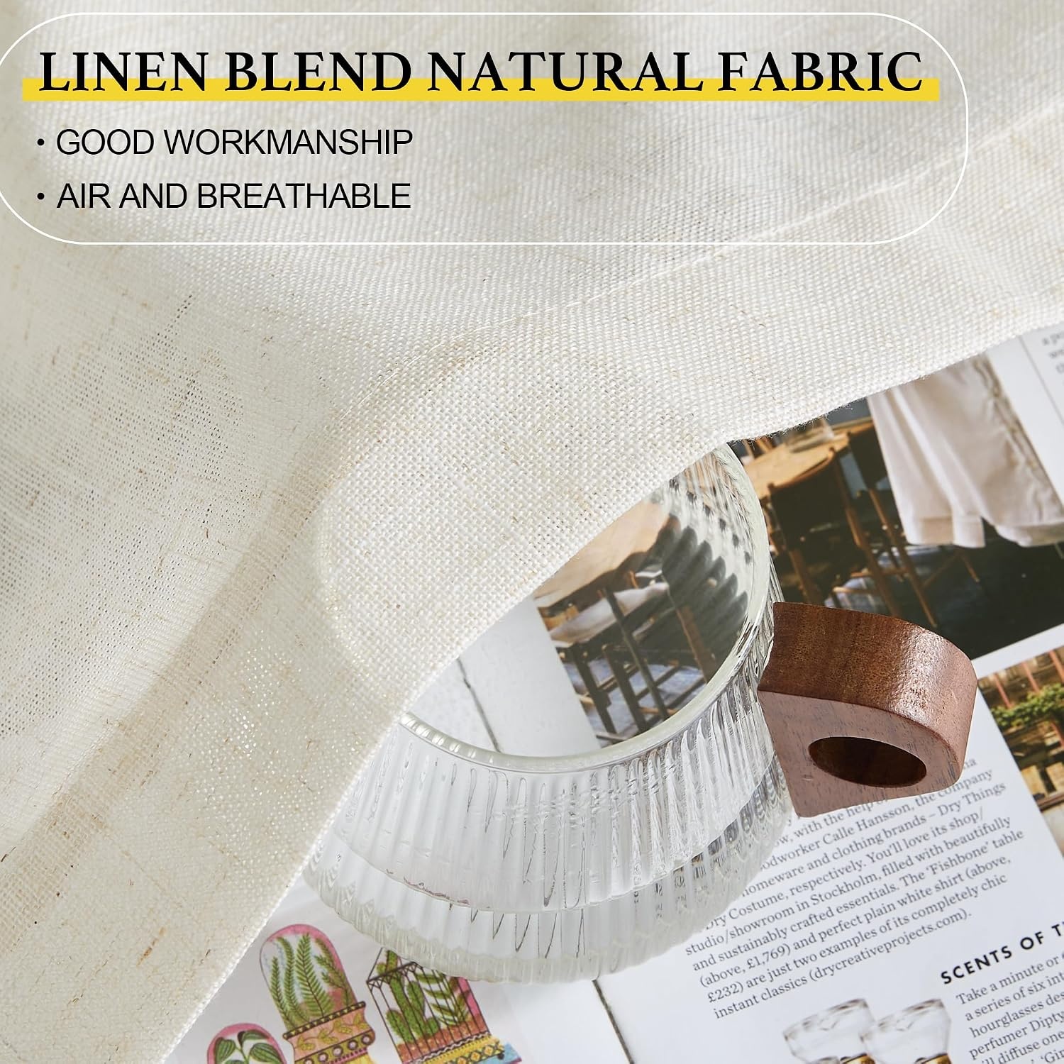 image:imageNICETOWN Kitchen Curtains 24 Inch Linen Textured Tiers Farmhouse CafeLinen