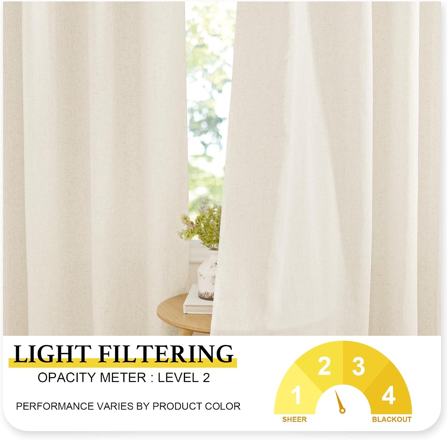 image:imageNICETOWN Kitchen Curtains 24 Inch Linen Textured Tiers Farmhouse CafeNatural