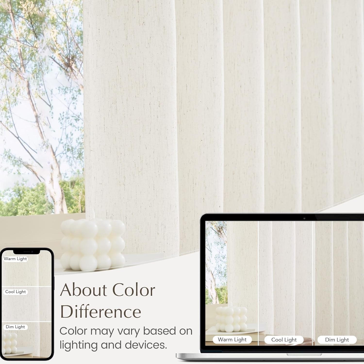 image:imageNICETOWN Kitchen Curtains 24 Inch Linen Textured Tiers Farmhouse CafeNatural Beige
