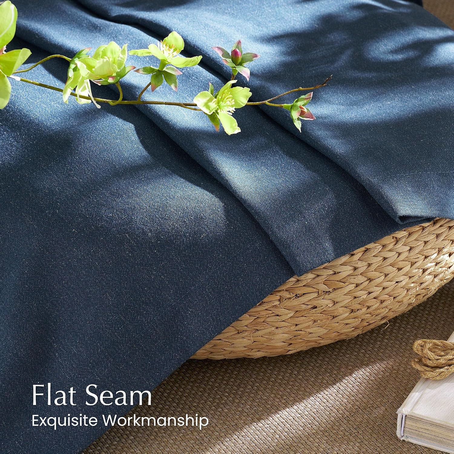 image:imageNICETOWN Kitchen Curtains 24 Inch Linen Textured Tiers Farmhouse CafeNavy Blue