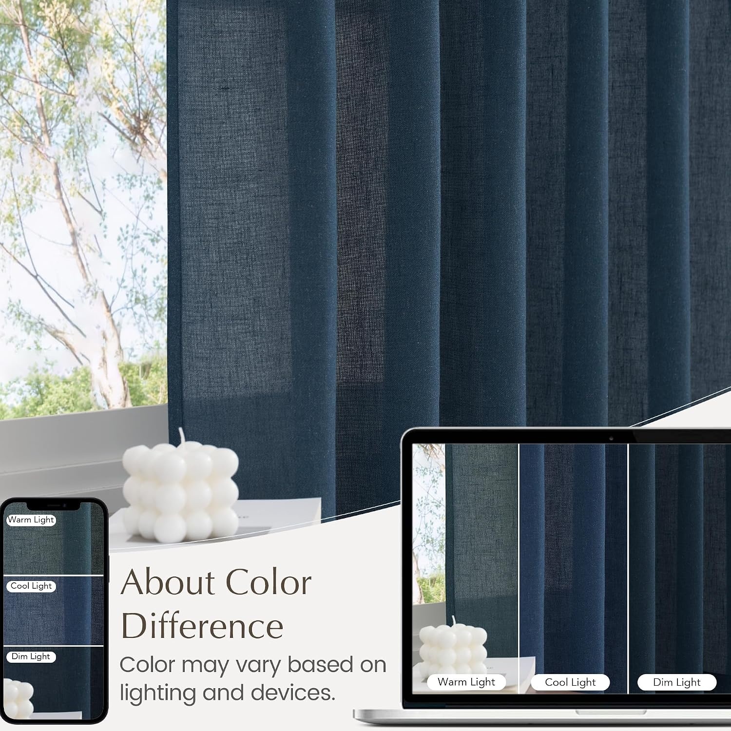 image:imageNICETOWN Kitchen Curtains 24 Inch Linen Textured Tiers Farmhouse CafeNavy Blue