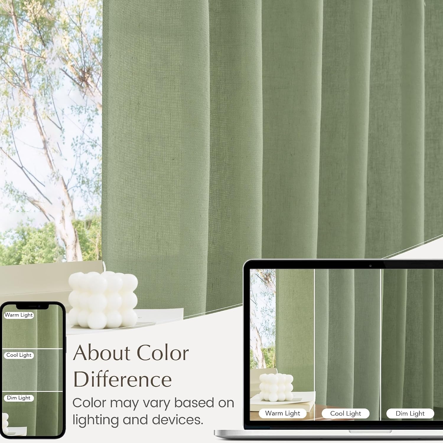 image:imageNICETOWN Kitchen Curtains 24 Inch Linen Textured Tiers Farmhouse CafeSage Green