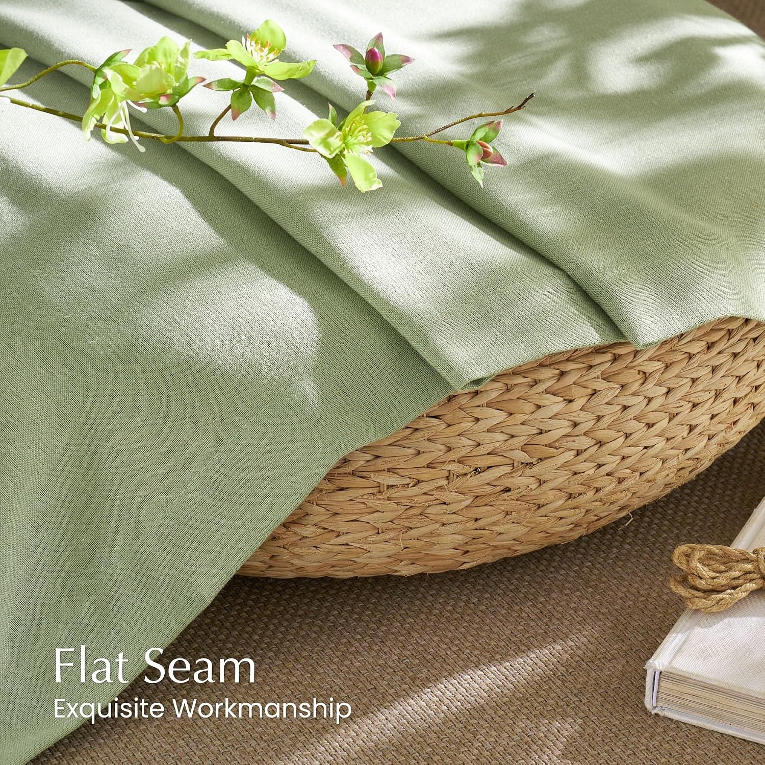 image:imageNICETOWN Kitchen Curtains 24 Inch Linen Textured Tiers Farmhouse CafeSage Green