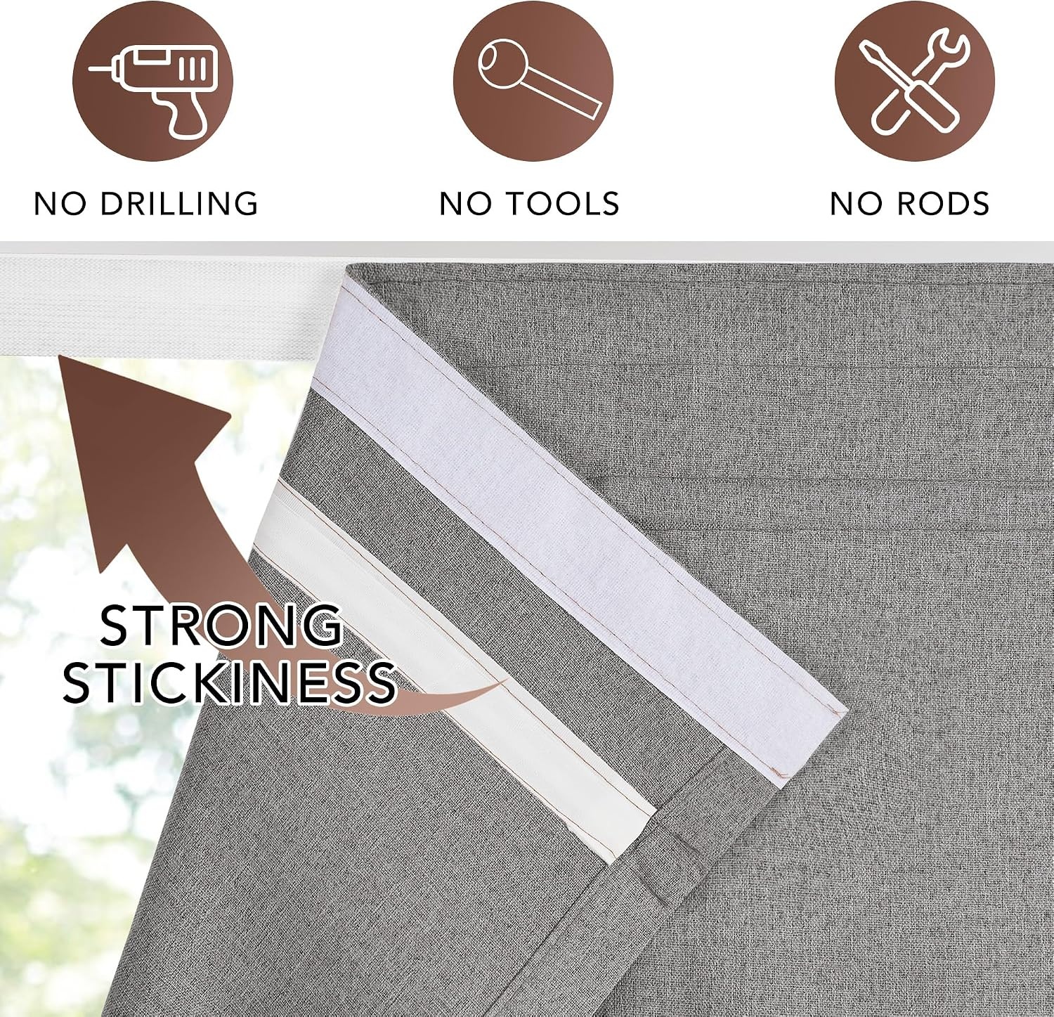 image:imageNICETOWN Linen 100 Blackout Door Curtain No Drill Cordless Thermal Insulated Roman Shade for French Front Door Adhesive Top amp Magnetic Roman Roll Up Privacy Curtain 24 W x 72 L 1 PC Off WhiteLinen Grey