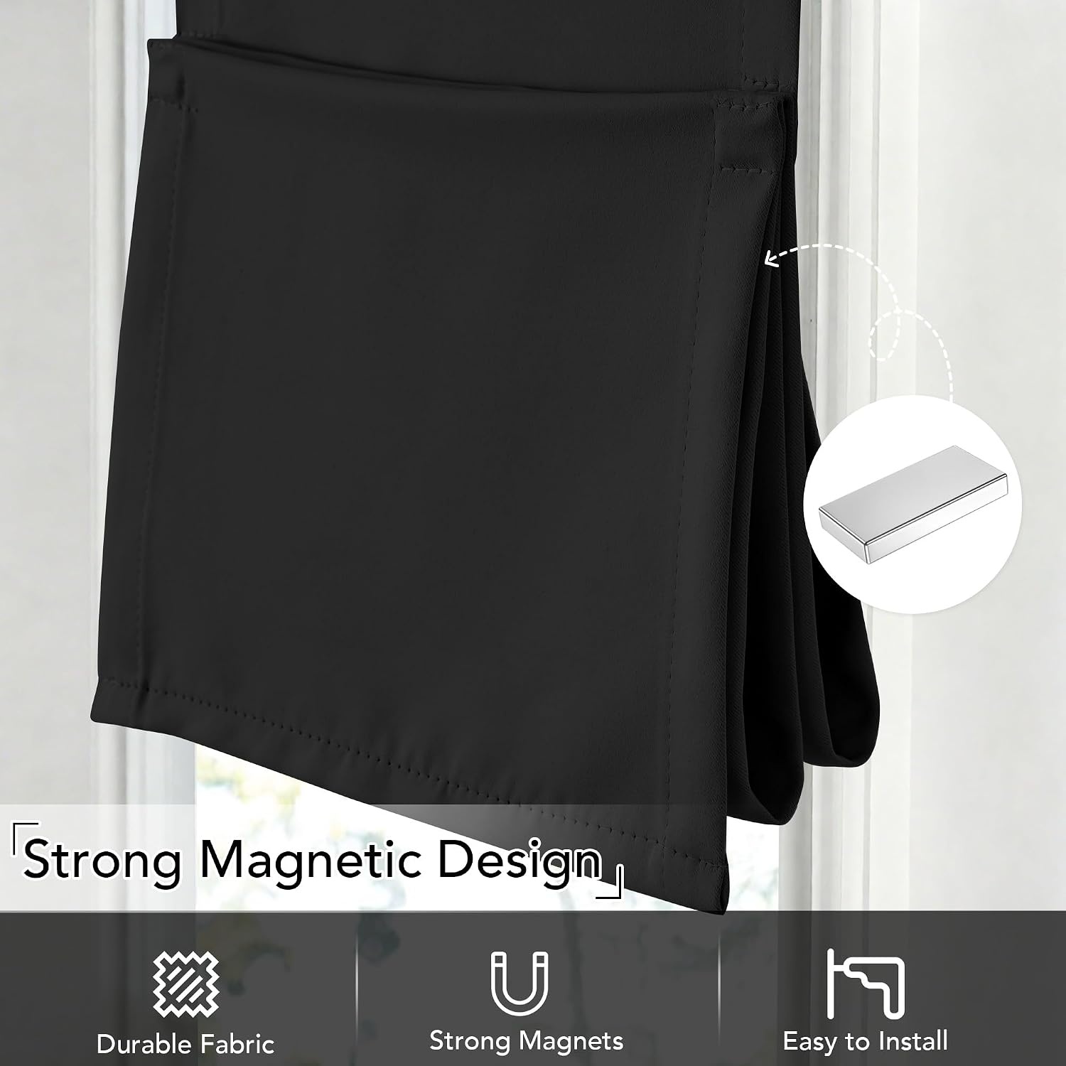 image:imageNICETOWN Linen 100 Blackout Door Curtain No Drill Cordless Thermal Insulated Roman Shade for French Front Door Adhesive Top amp Magnetic Roman Roll Up Privacy Curtain 24 W x 72 L 1 PC Off WhiteBlack