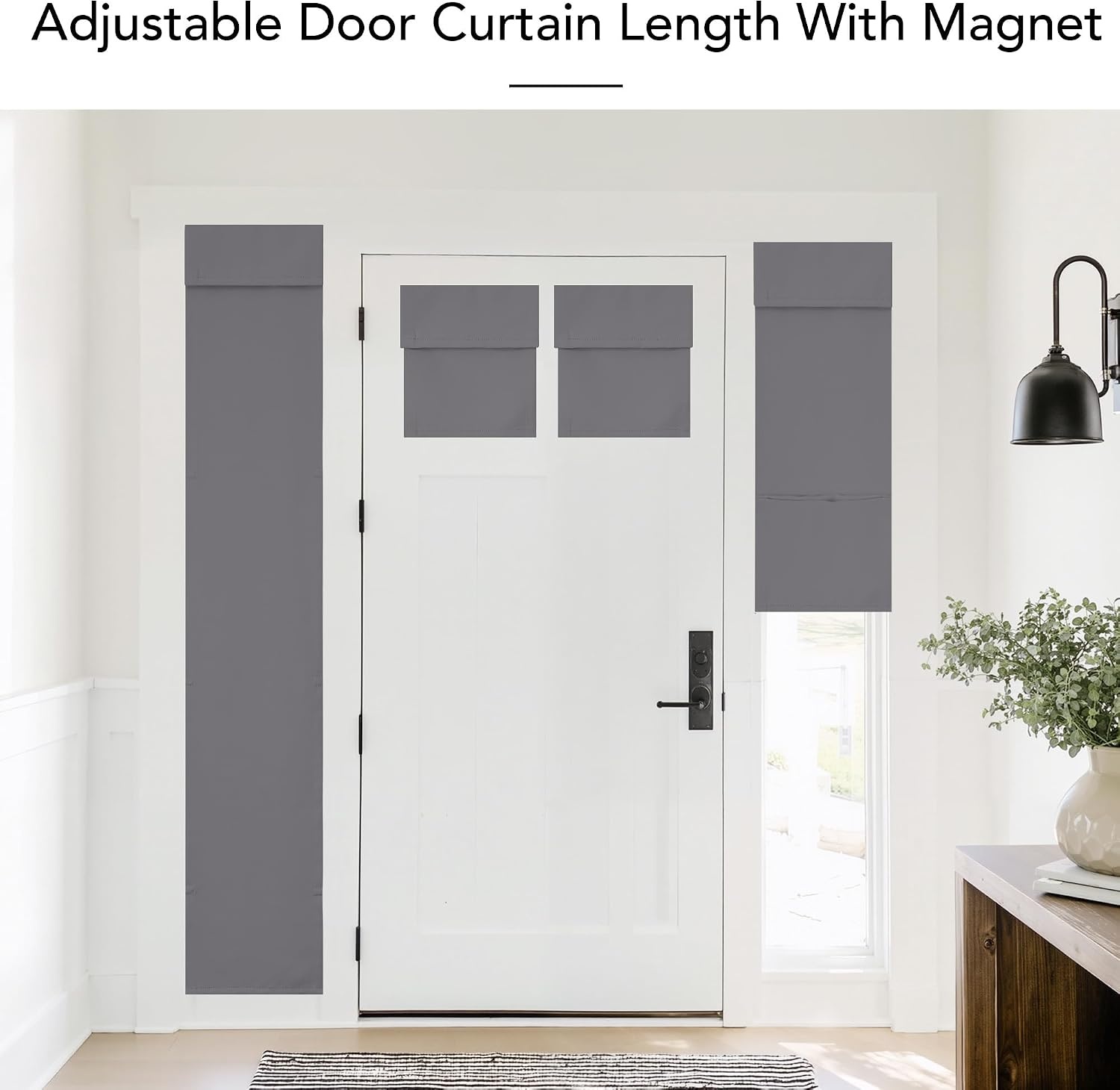 image:imageNICETOWN Linen 100 Blackout Door Curtain No Drill Cordless Thermal Insulated Roman Shade for French Front Door Adhesive Top amp Magnetic Roman Roll Up Privacy Curtain 24 W x 72 L 1 PC Off WhiteGrey