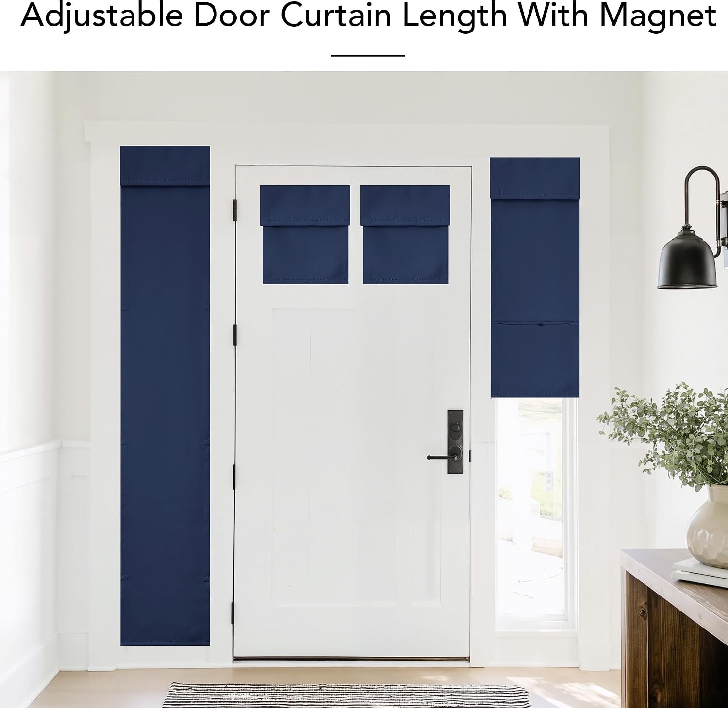 image:imageNICETOWN Linen 100 Blackout Door Curtain No Drill Cordless Thermal Insulated Roman Shade for French Front Door Adhesive Top amp Magnetic Roman Roll Up Privacy Curtain 24 W x 72 L 1 PC Off WhiteNavy
